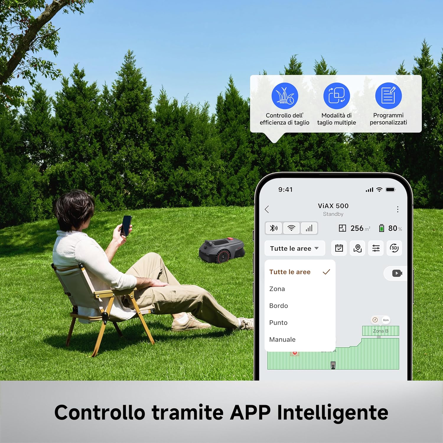 Detalle 2 de MOVA ViAX 500: Robot Tagliaerba con mappatura IA senza fili e gestione multi-zona per giardini fino a 500 m²