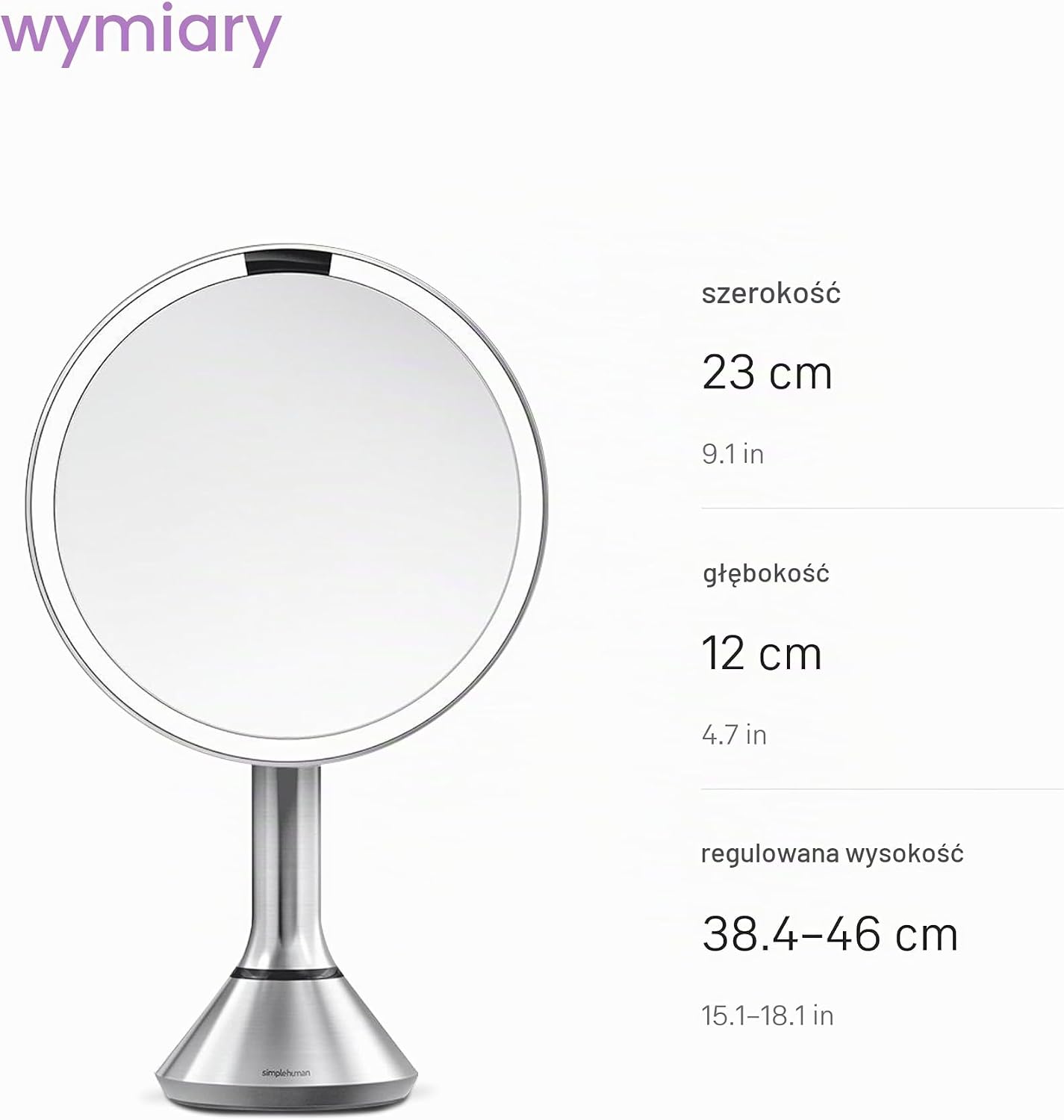 Detalle de simplehuman ST3052 lusterko kosmetyczne 5x z czujnikiem i regulacją światła
