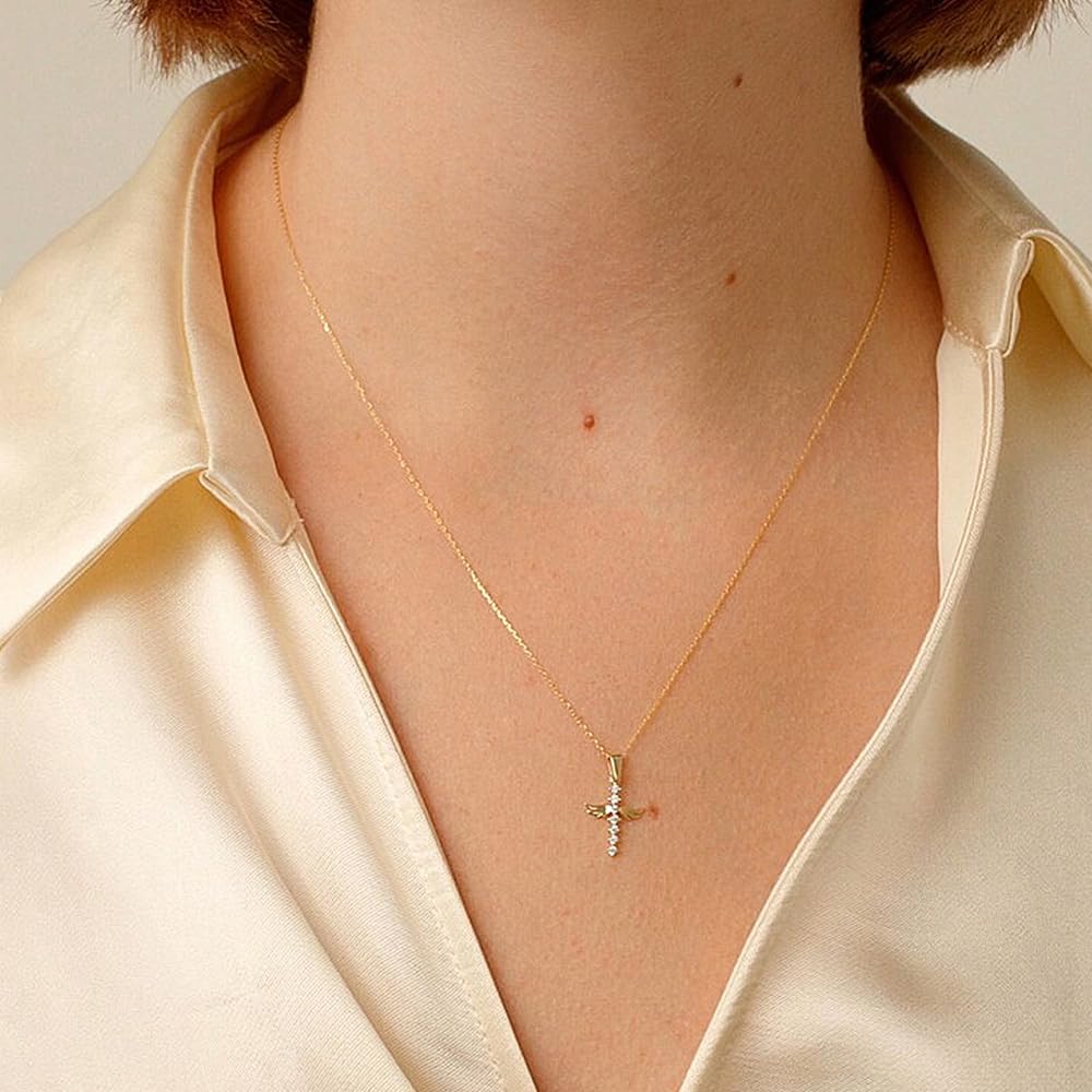 Thumbnail 2 de TINGN Kreuzkette Damen 14K Gold Vergoldet – Elegante Choker-Kette mit Kreuzanhänger, 45,7 cm + 5,1 cm verstellbar