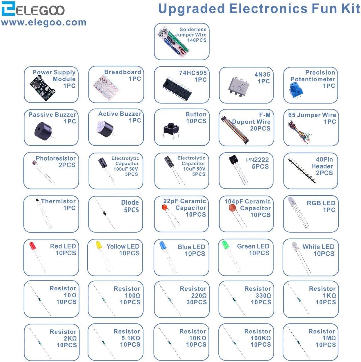 Thumbnail 1 de ELEGOO Elektronik-Lernset für Arduino mit über 300 Teilen (ohne Mikrocontroller-Board)