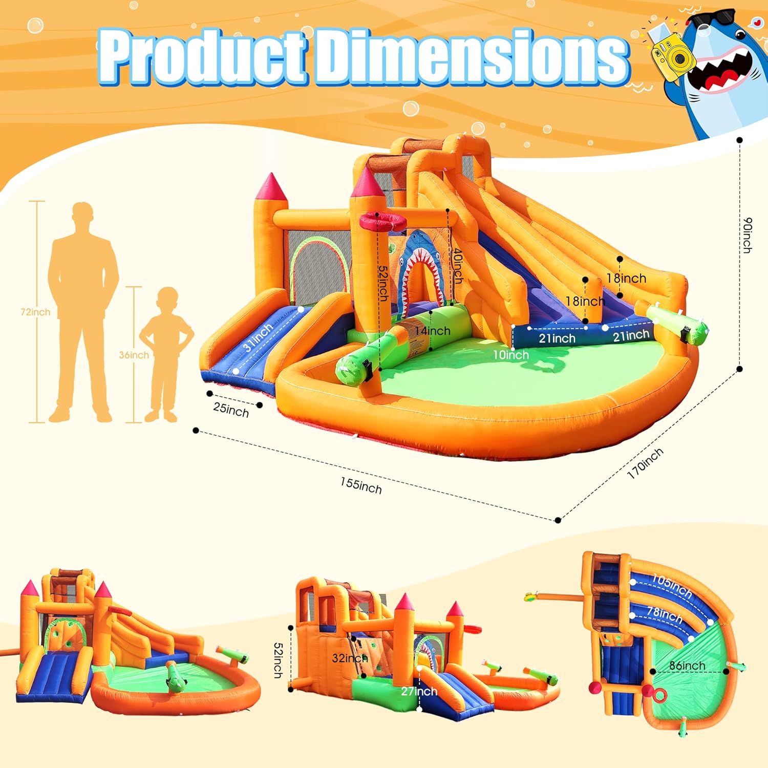 Detalle 2 de Inflatable Bounce House: 10-in-1 Triple Water Slide Castle with 550W Blower