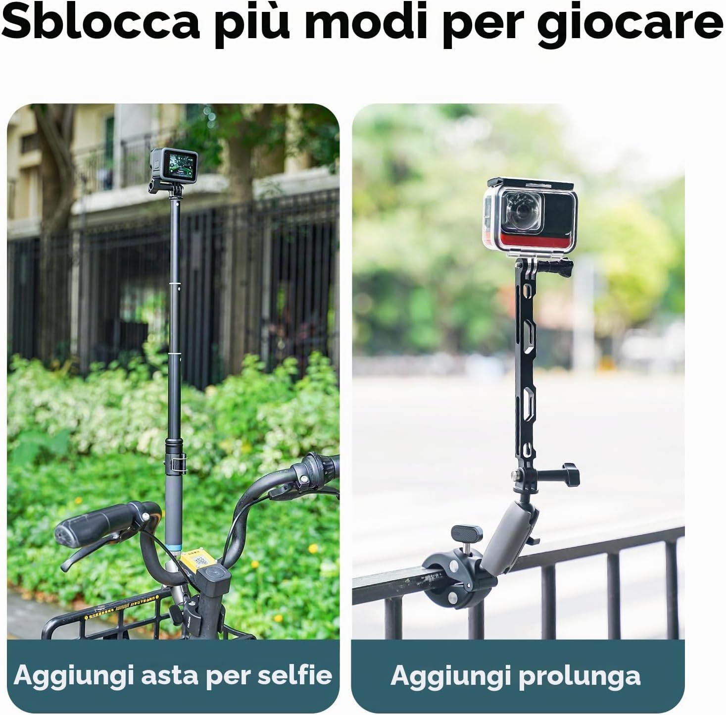 Detalle de TELESIN Supporto Moto/Bicicletta per Action Cam con Testa Sfera 360° e Adattatore 1/4"-20mm