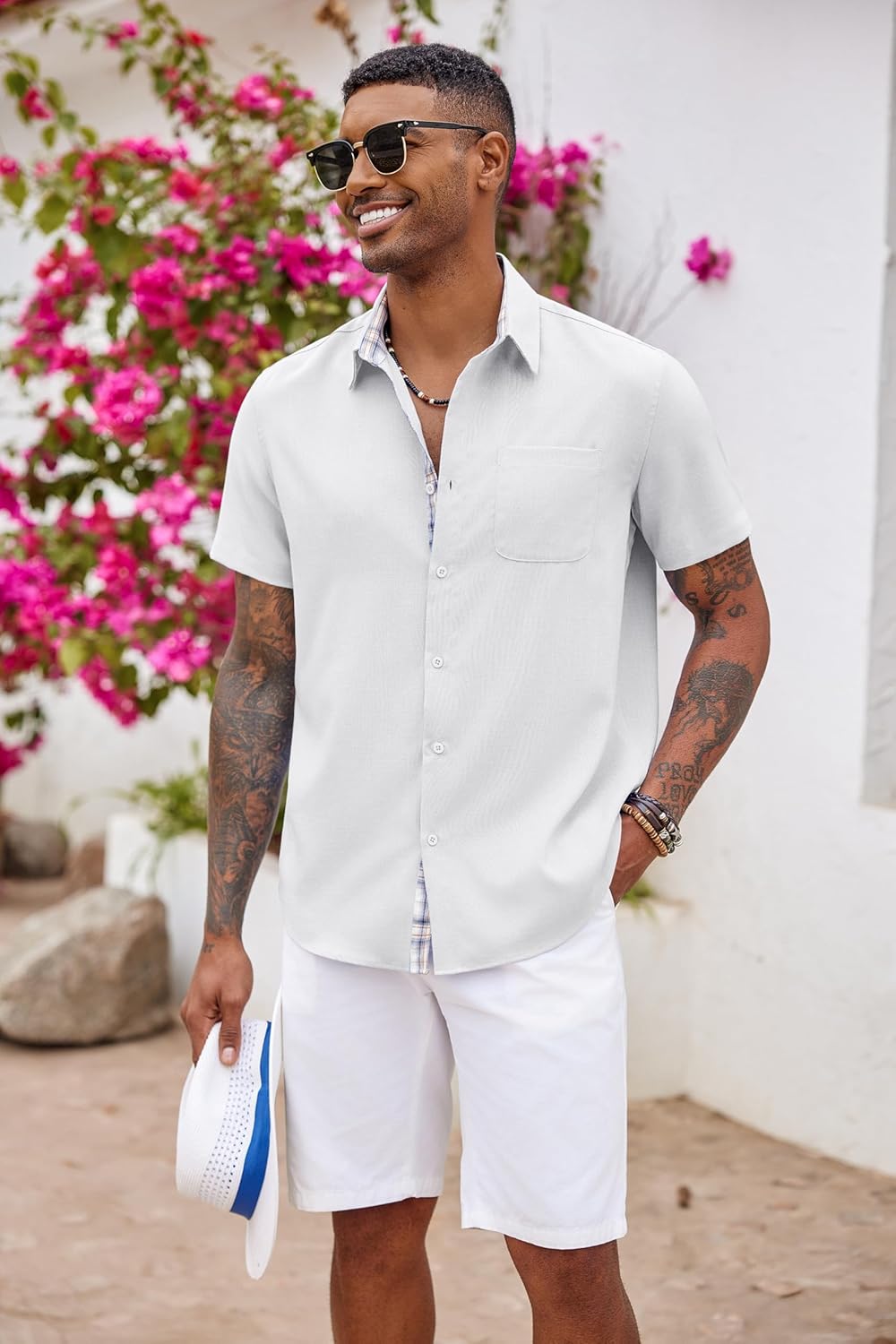 Thumbnail 3 de COOFANDY Herren Kurzarm-Sommerhemd Regular Fit mit karierter Knopfleiste