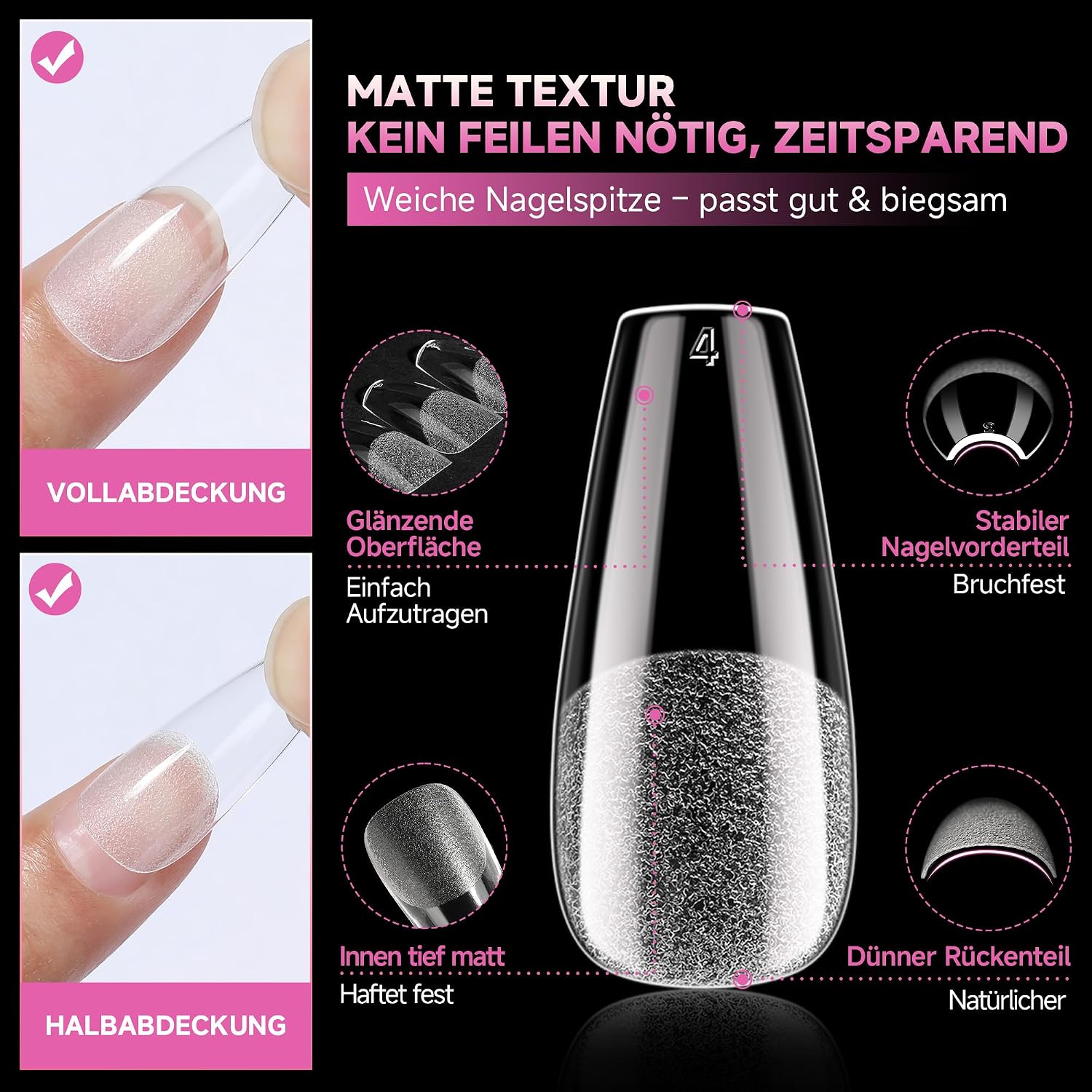 Thumbnail 3 de UNA GELLA Medium Ballerina Nagelspitzen – 120 Stück, 12 Größen, Klar, Coffin-Form, Halbfestes Gel für DIY & Salon