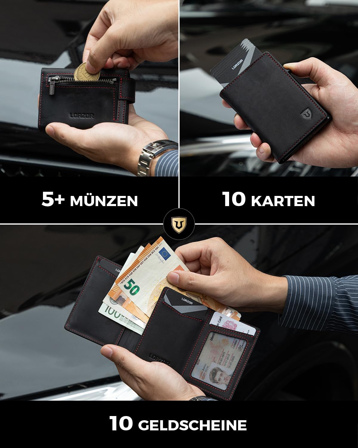 Thumbnail 4 de LORZOR Kartenetui Herren mit magnetischem Verschluss & RFID-Schutz (Slim Wallet mit Münzfach)