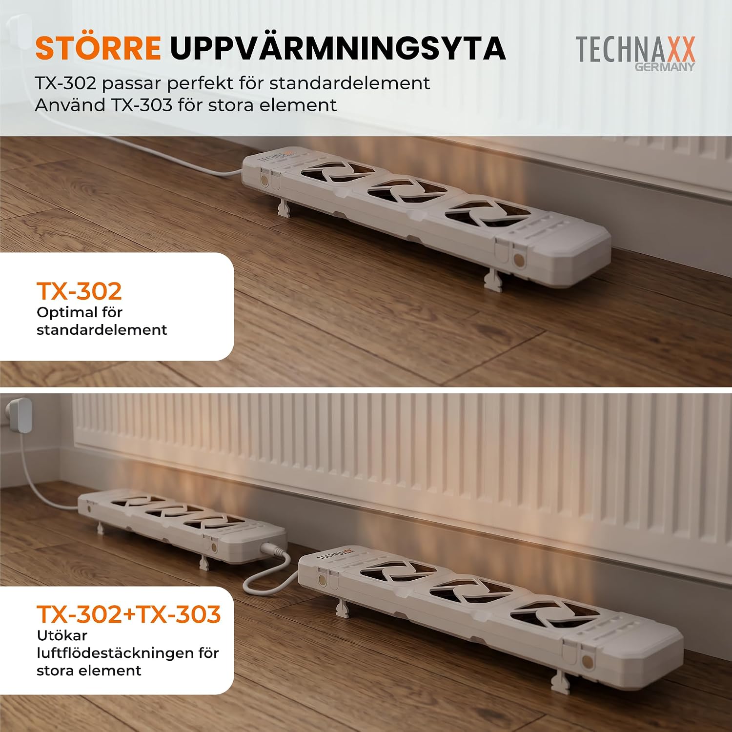 Thumbnail 5 de Technaxx TX-303 radiatorfläktförlängning för TX-302, 100–200 cm, under 20 dB