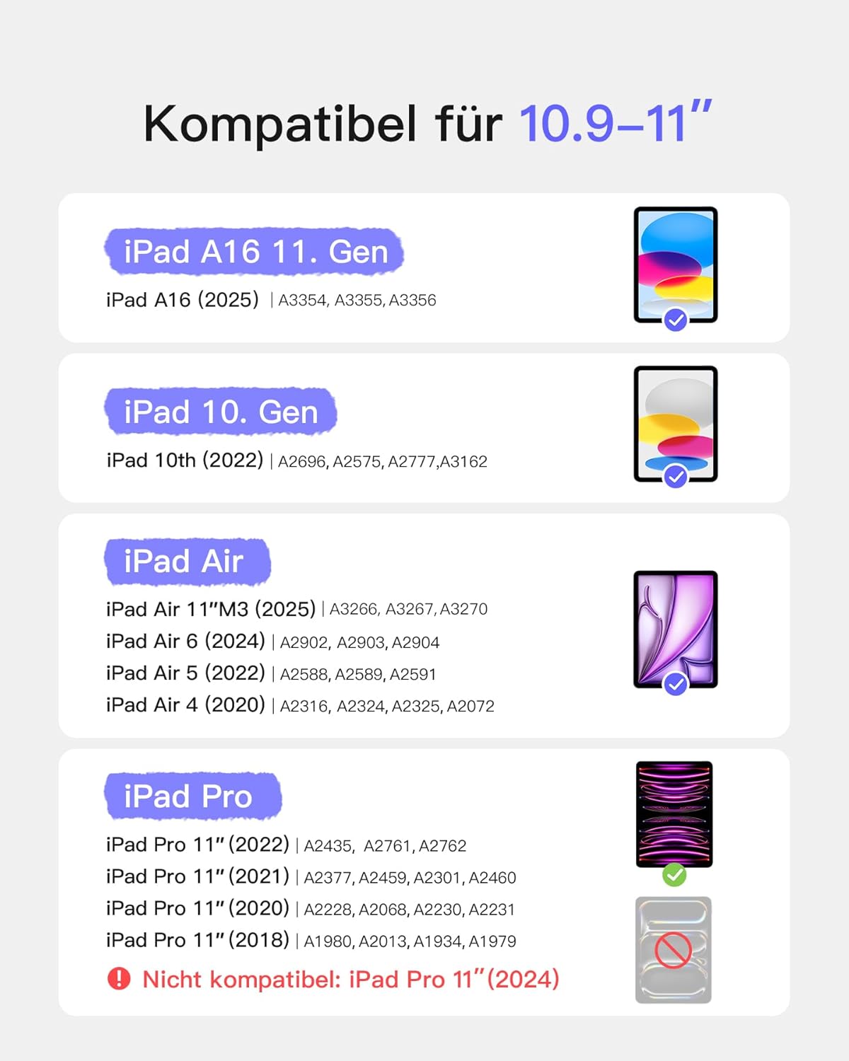 Thumbnail 1 de Inateck iPad 10. Generation Hülle mit Tastatur – kompatibel mit iPad 11. Gen bis Pro 11, inklusive Touchpad