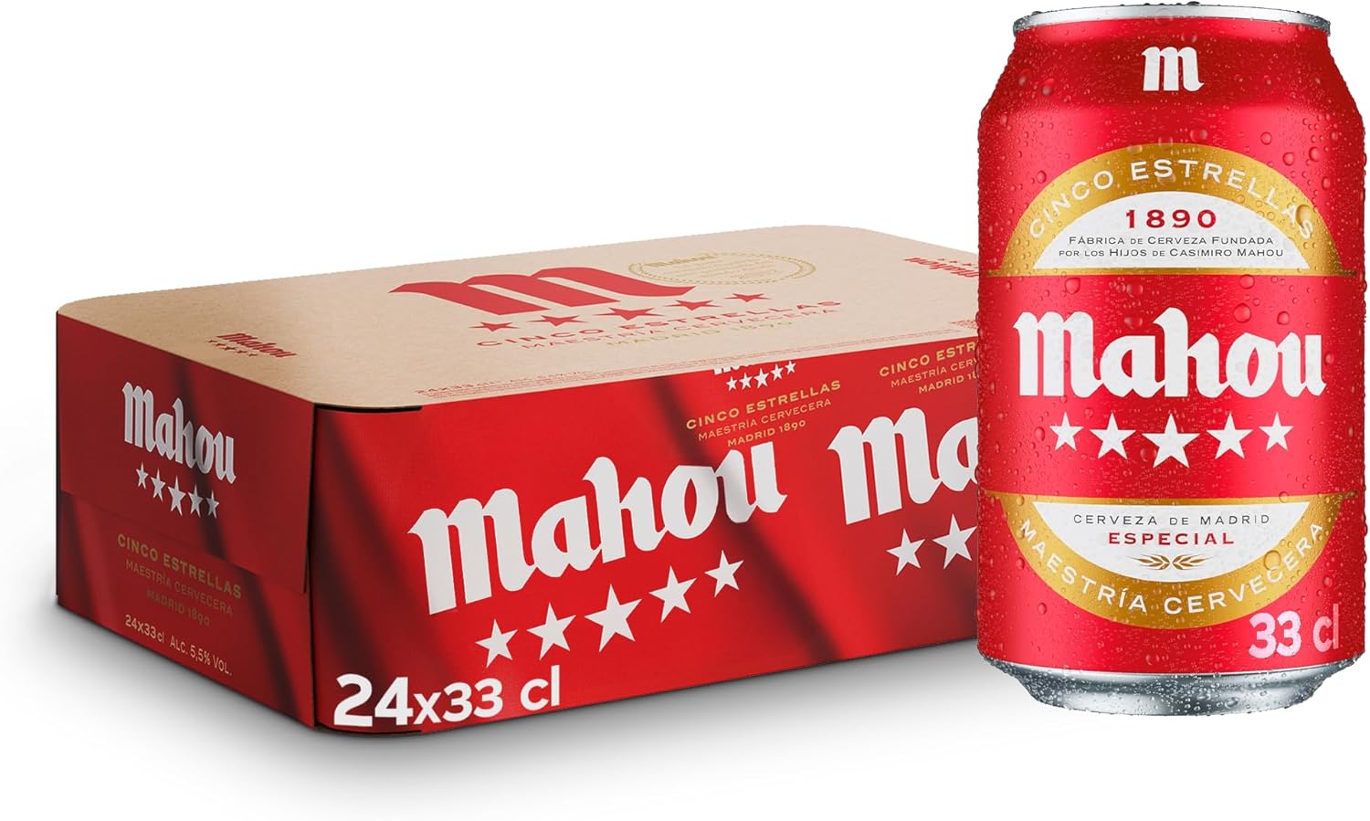 Mahou 5 Estrellas, Pack 24 Latas 33 cl, Cerveza 🍺