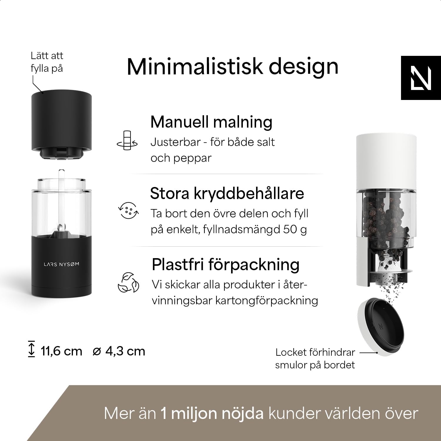 Thumbnail 3 de LARS NYSØM Sjæl salt- och pepparkvarnar i rostfritt stål, justerbar keramisk malning