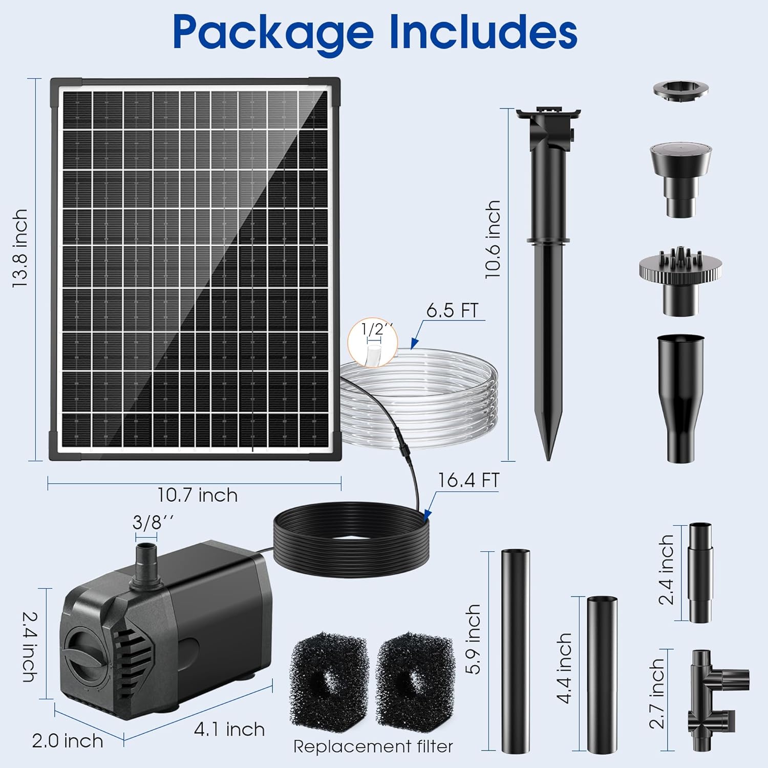 Thumbnail 1 de Biling 20W Solar Fountain Pump (320 GPH) with Adjustable Flow, Dual Filtration & 4 Nozzles