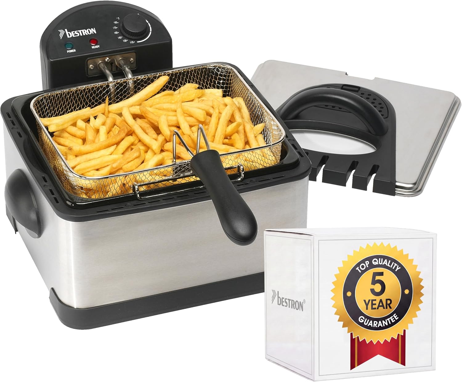 Detalle de Bestron Friteuse familiale avec zone froide et 3 paniers – 4 litres, 1,5 kg/2x750 g