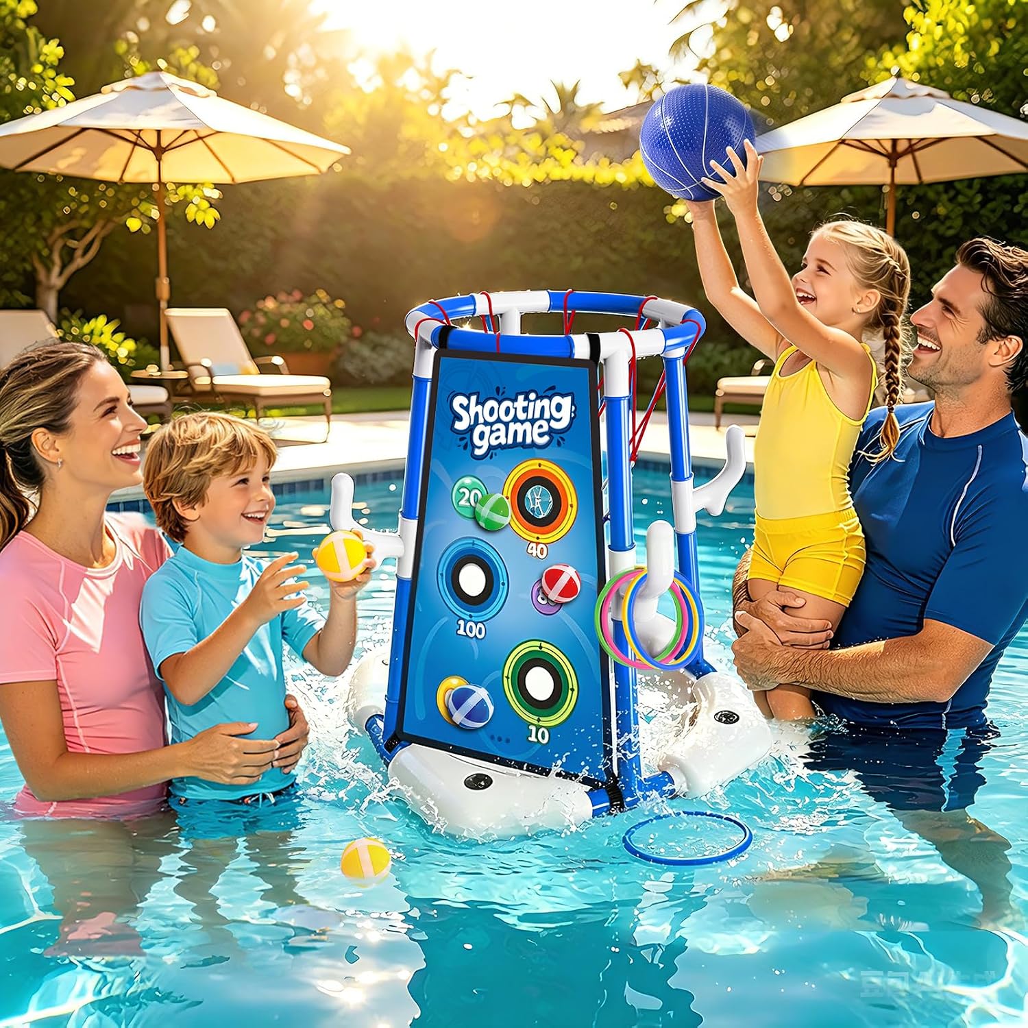 Detalle de Sitodier Pool Basketball Hoop: 4-in-1 Floating Pool Game for Kids and Families