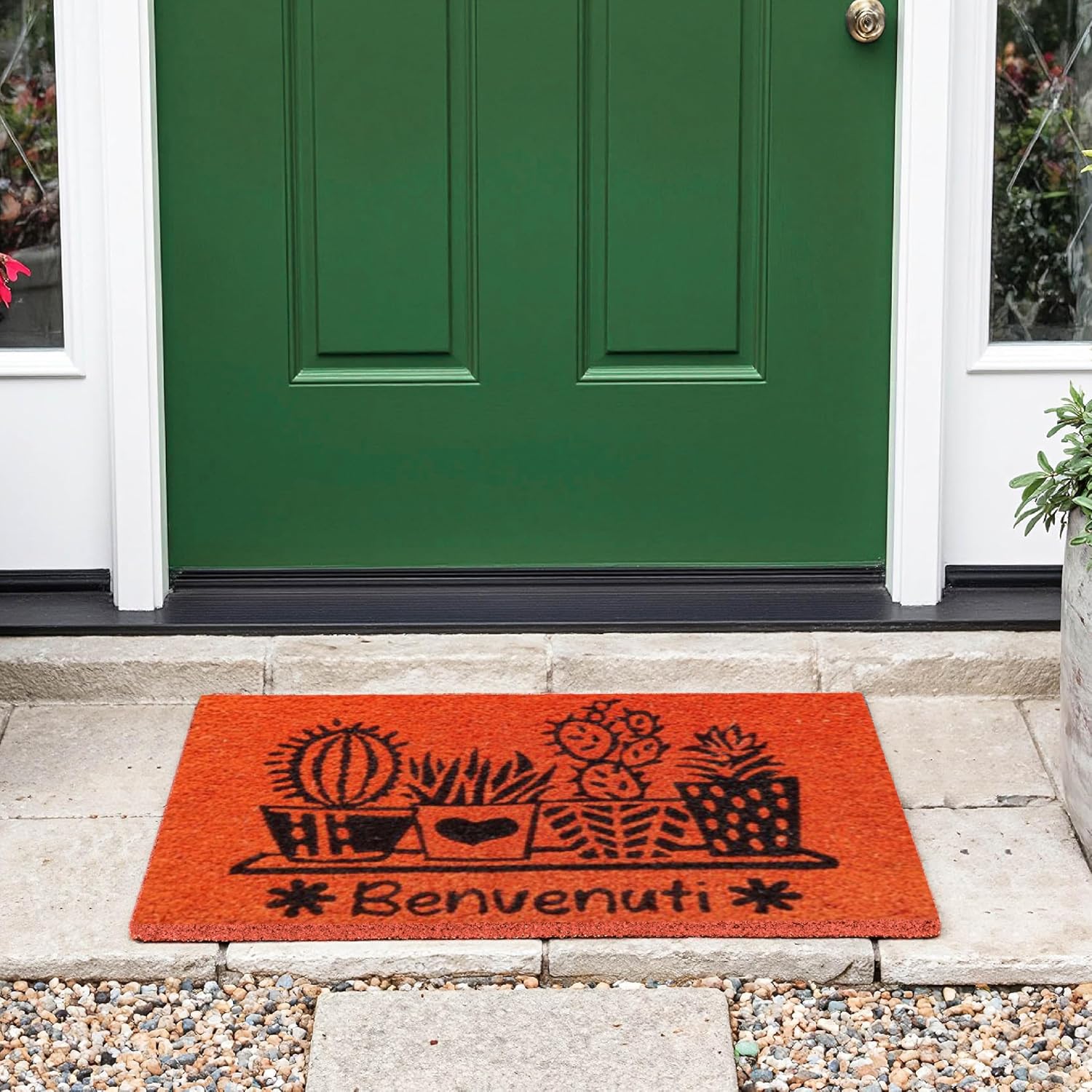 Detalle 2 de Baroni Home Zerbino Ingresso Casa in Fibra di Cocco Dipinto a Mano – 60x38 cm, Arancione (Zerbino con Cactus)