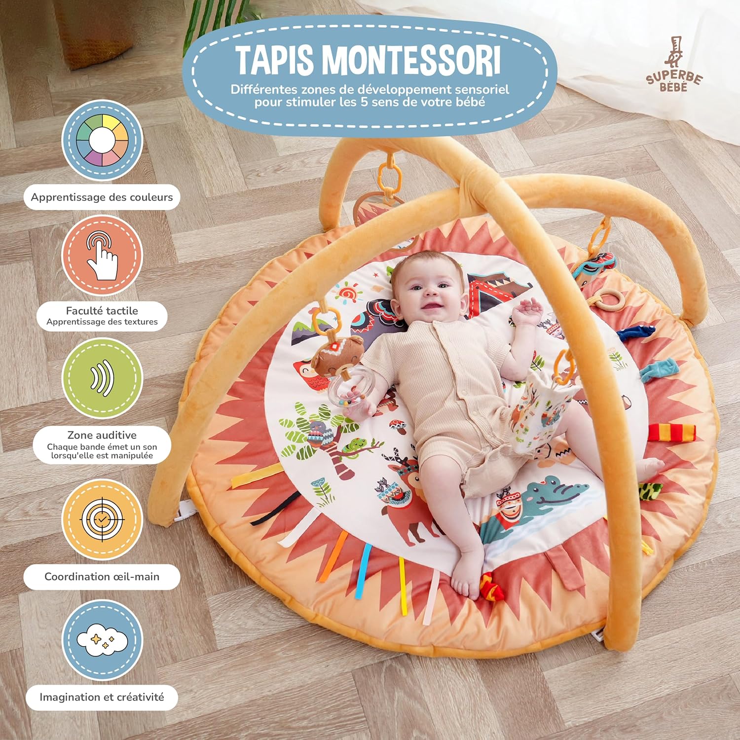 Thumbnail 2 de Superbe Bebe - Tapis d'Éveil Montessori 0-12 Mois avec Arches Circle Little Jungle