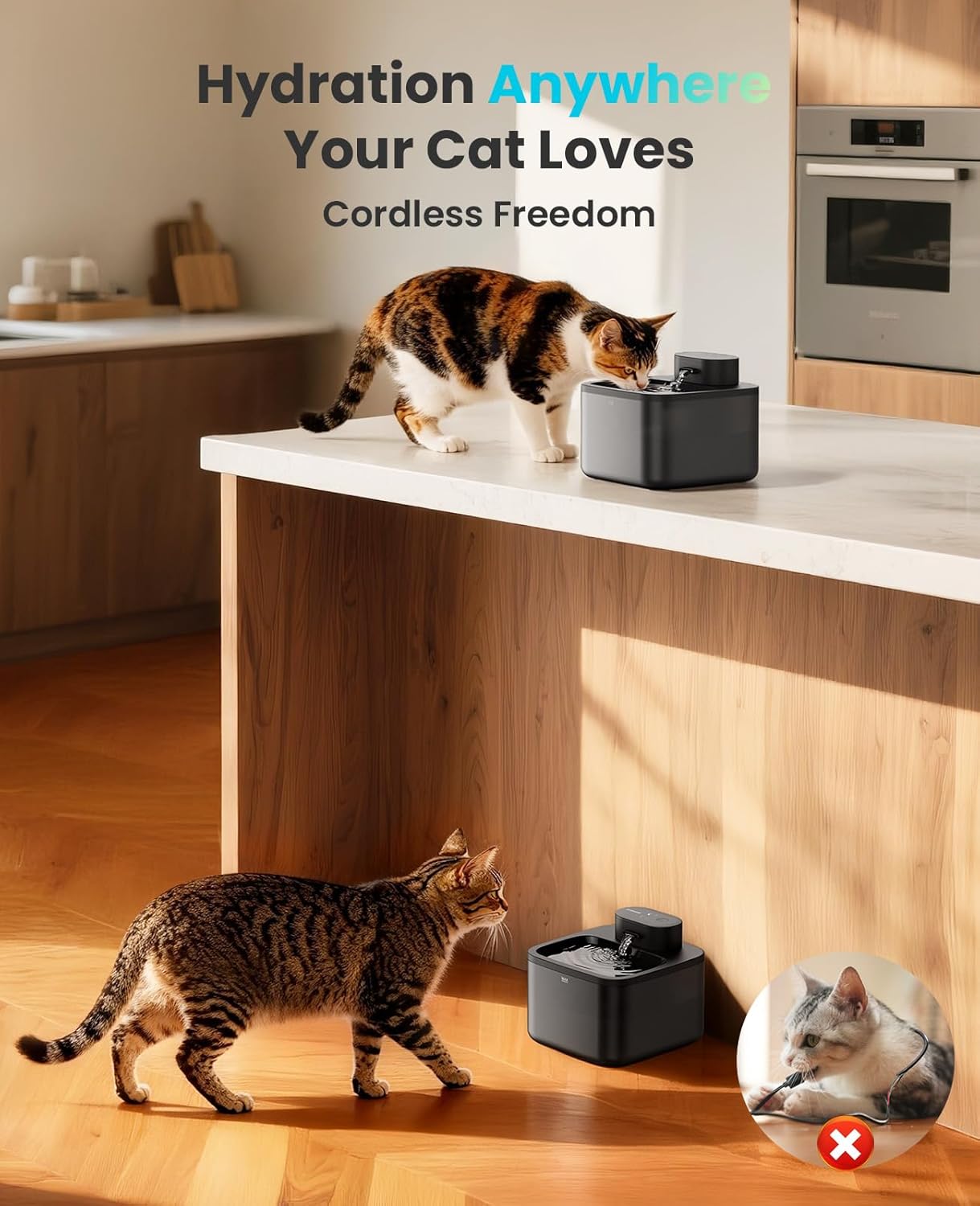 Detalle 2 de oneisall Wireless Cat Water Fountain 2.2L โ motion sensor cats ๐ฑ