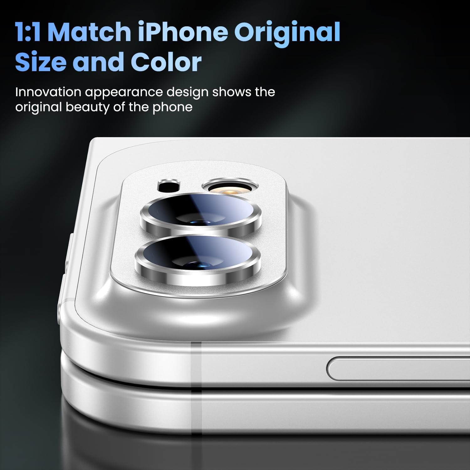 Detalle de Uyiton iPhone Duo Camera Lens Protector, Sapphire Glass, Metal Frame, Star White