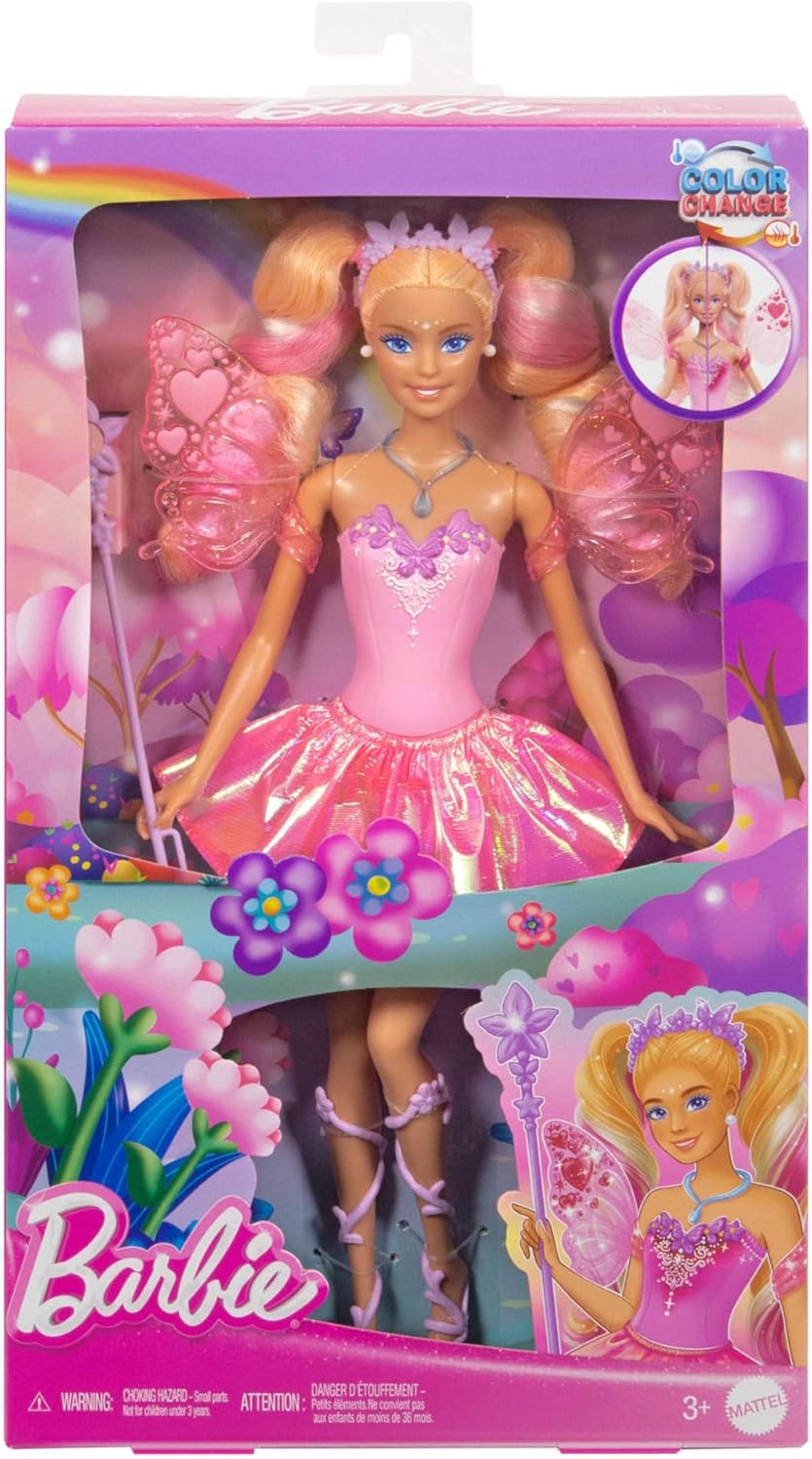 Detalle 2 de Barbie Hada JCP76 con varita y accesorios de moda: fantasía con cambio de color en alas y conjunto