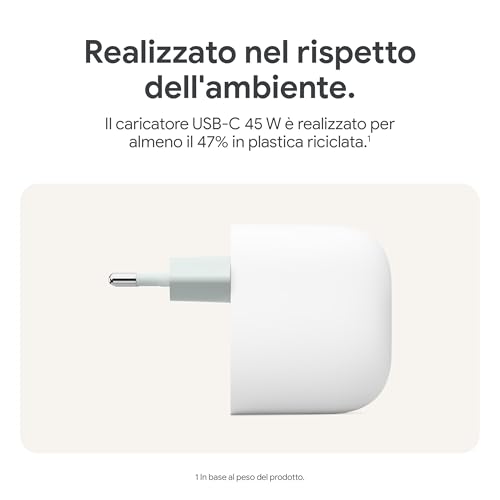 Detalle 2 de Caricatore Google USB-C 45 W: ricarica rapida per Pixel e oltre – Bianco ghiaccio