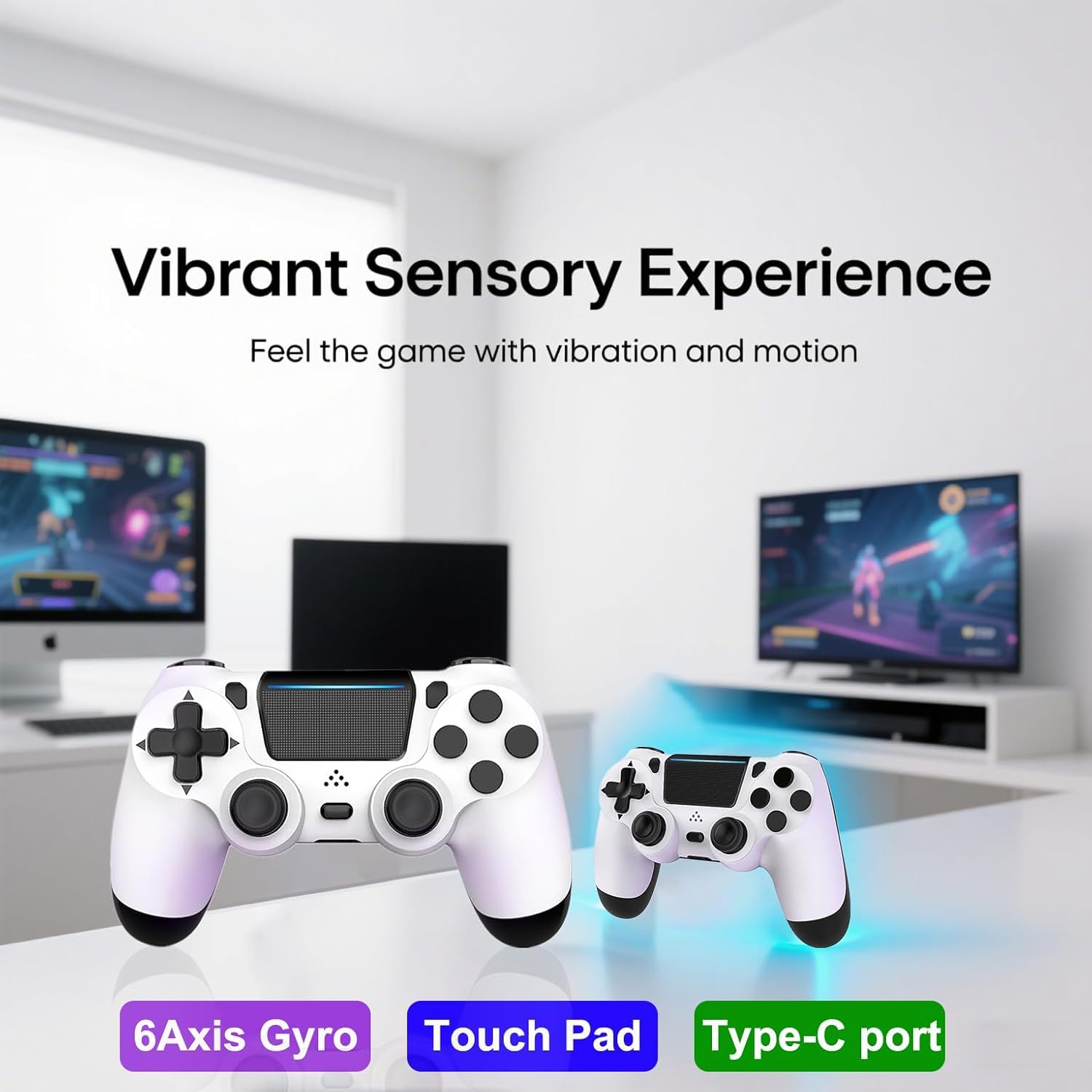 Detalle de MOVONE Wireless Dual Vibration Controller (PS4/PS4 Slim/PS4 Pro, black) with Touch Pad & 3.5mm Audio Jack