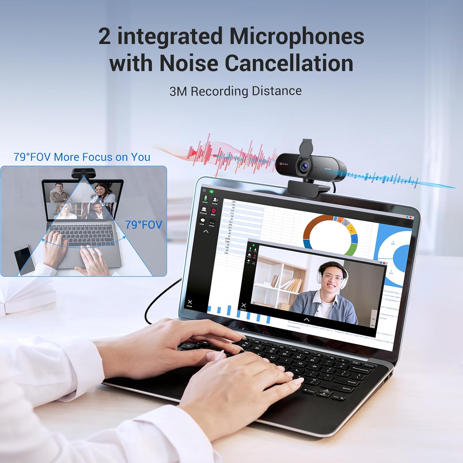 Thumbnail 3 de N newline 4K Webcam for PC with Fast Autofocus, 1080p 60FPS, Dual Stereo Mics and Privacy Cover