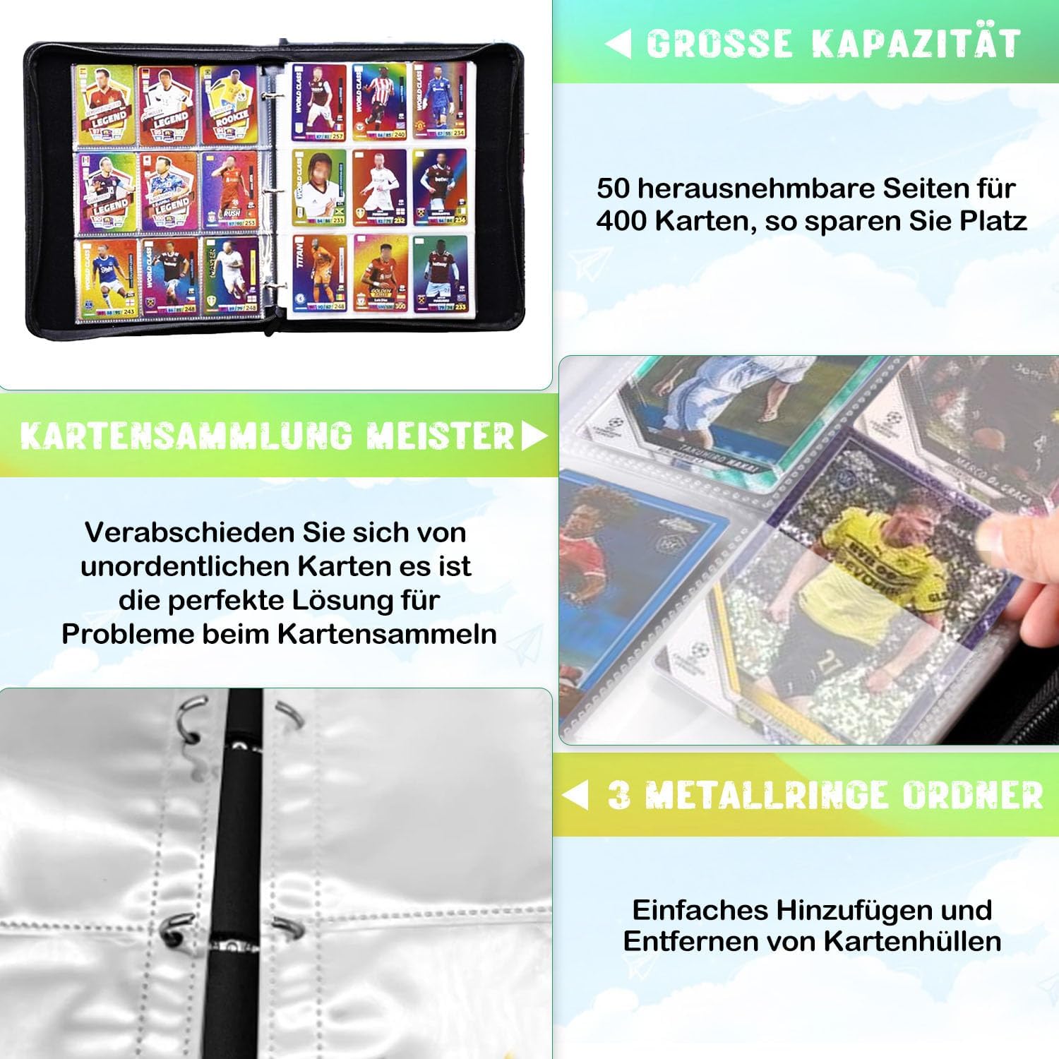 Thumbnail 6 de Fussball Karten Sammelalbum groß – 9 Taschen, 900 Karten Kapazität, wasserdichtes PU/Leder, 50 Seiten