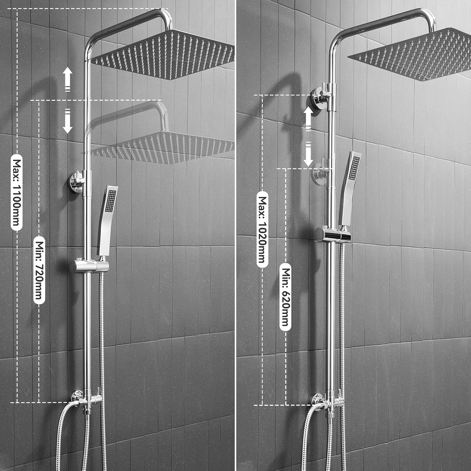 Thumbnail 6 de Auralum Colonna Doccia senza Miscelatore: robusta colonna in acciaio inox con soffione 25x25 cm e doccetta, altezza regolabile 72–110 cm