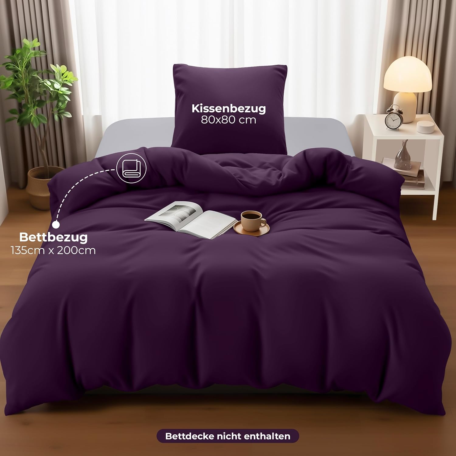Detalle 2 de Utopia Bedding Bettwäsche-Set 135x200 cm (Mikrofaser) – Lila mit Bettbezug + Kissenbezug