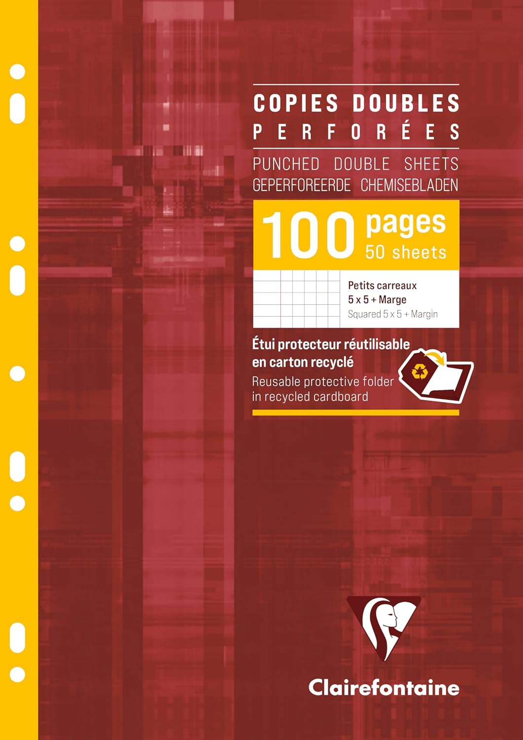Detalle de Clairefontaine 14791C Étui Copies Doubles A4 500p Grands Carreaux 90g — Qualité et protection pour vos copies