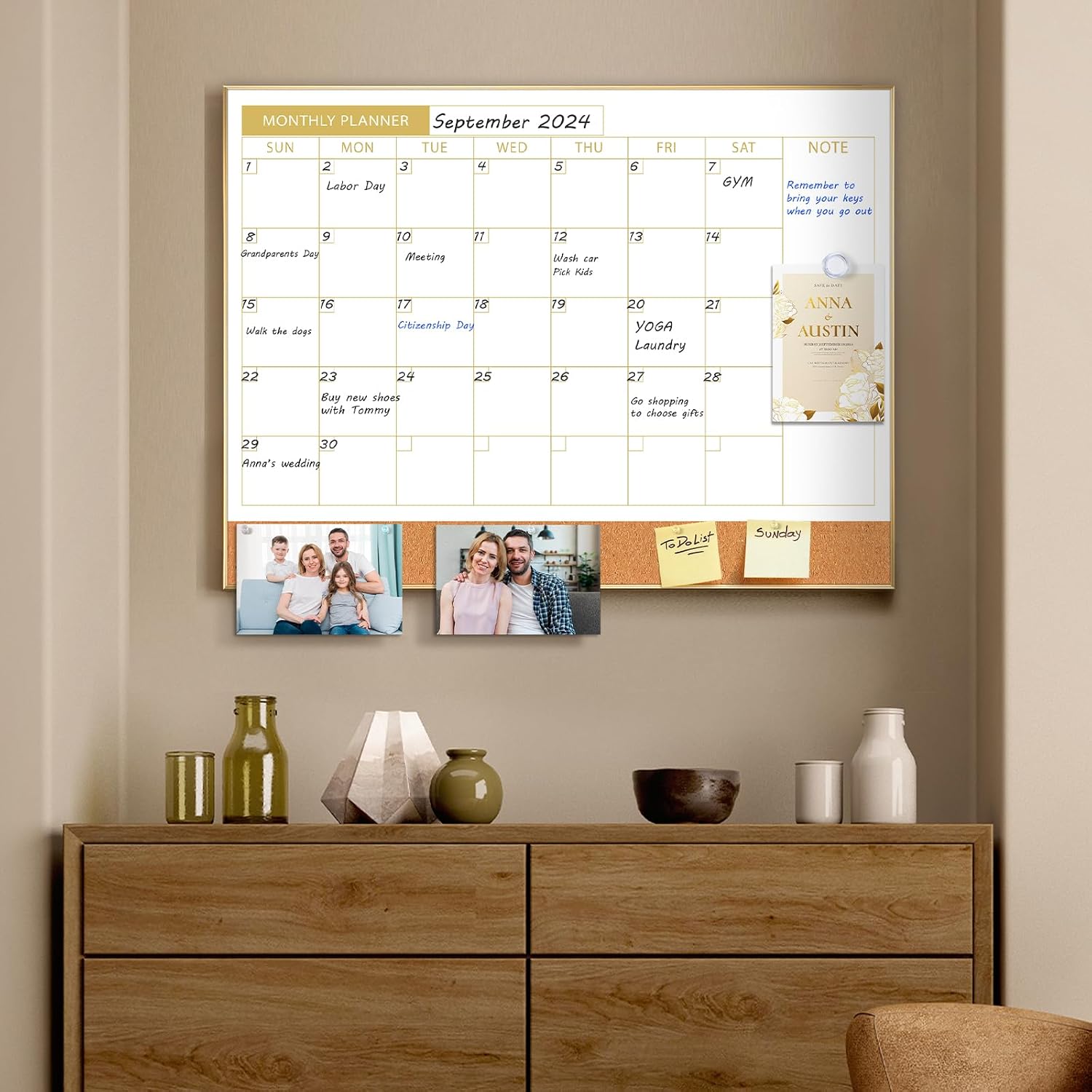 Thumbnail 6 de ARCOBIS COM2418-MONTH-Gold-H Monthly Calendar Whiteboard, Magnetic 24" x 18" with Cork