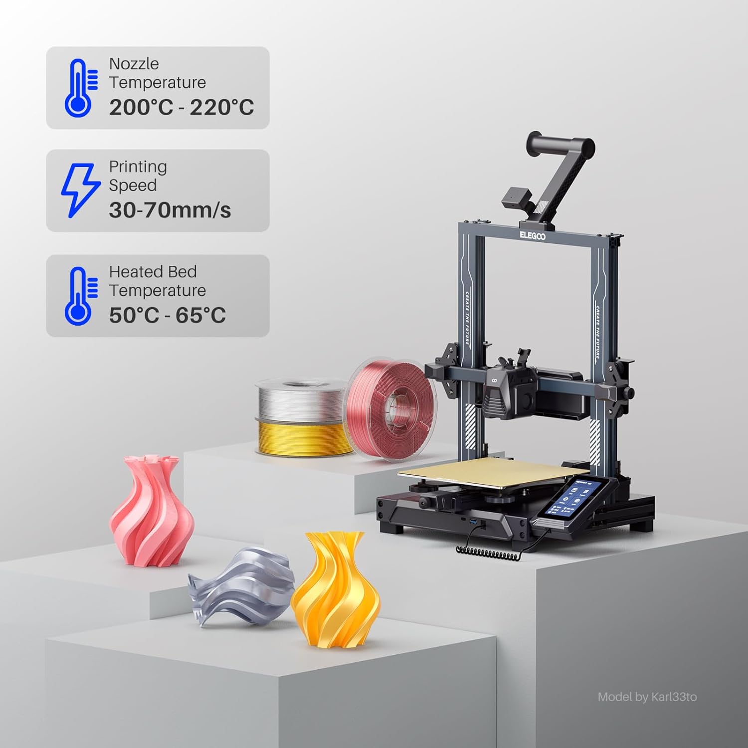 Thumbnail 4 de ELEGOO Filamento PLA Seda Rojo 1kg 🎨