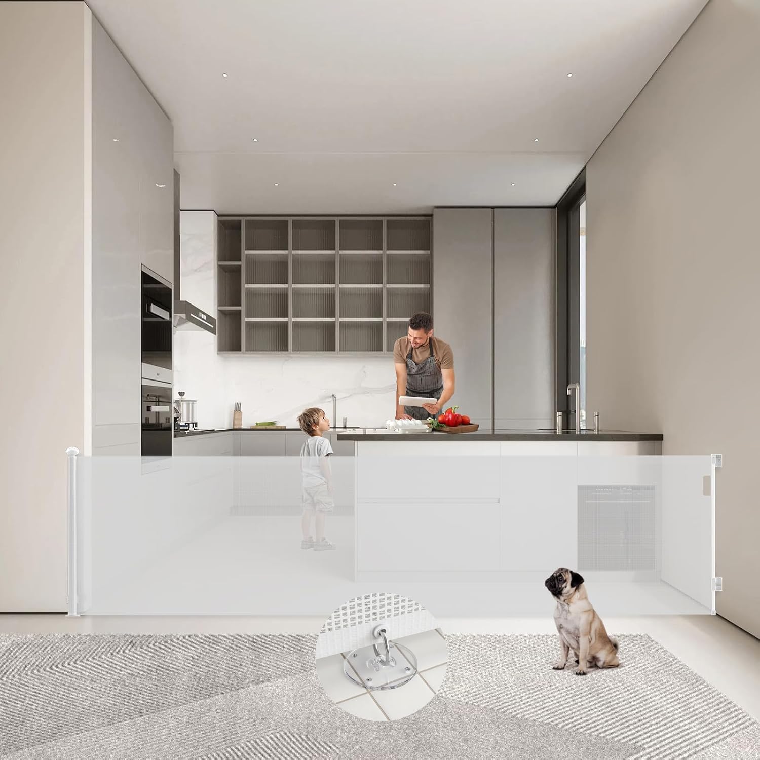 Muaket Barrière de Sécurité Rétractable 0–300 cm Très Large — Porte Bébé et Animaux (Blanc)