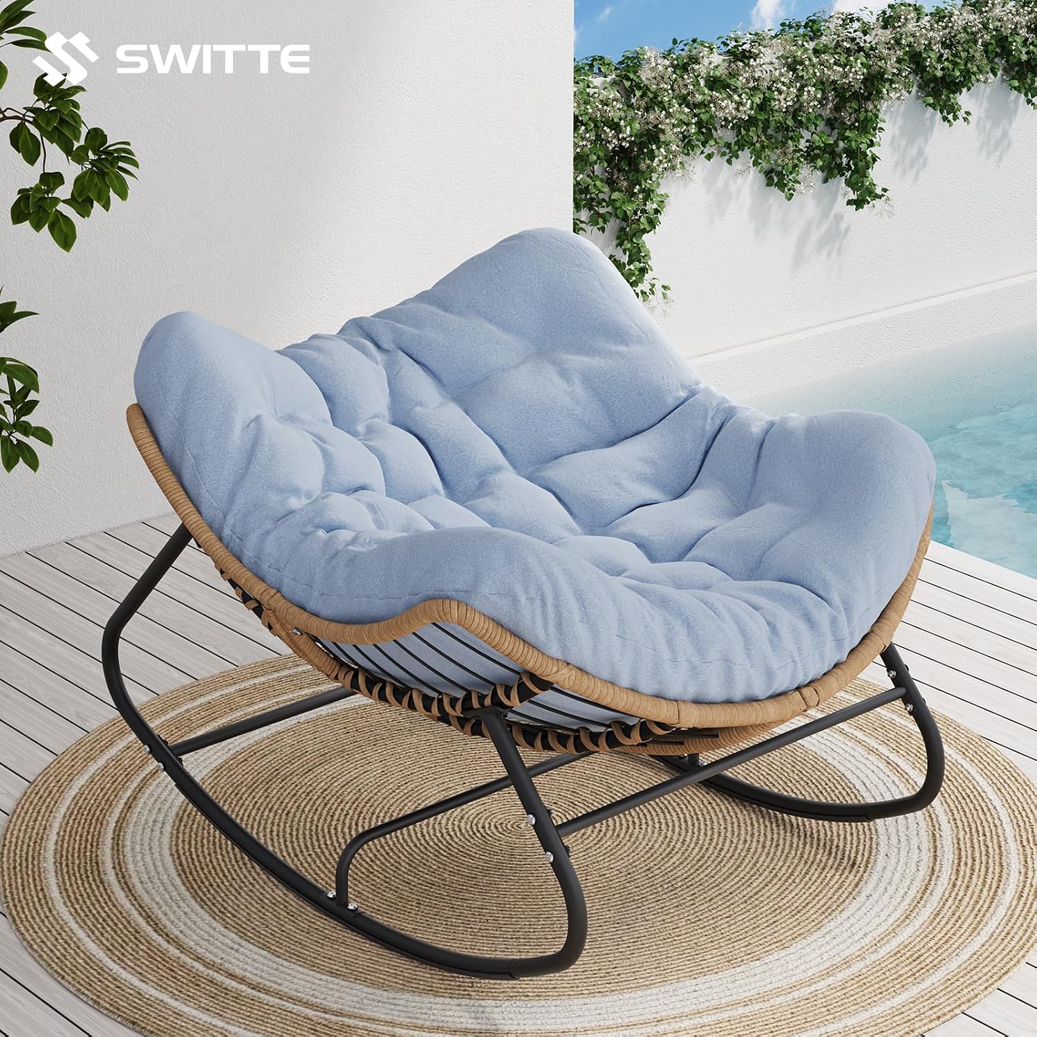 Detalle 2 de SWITTE Papasan Rocking Chair, 450 lb Capacity