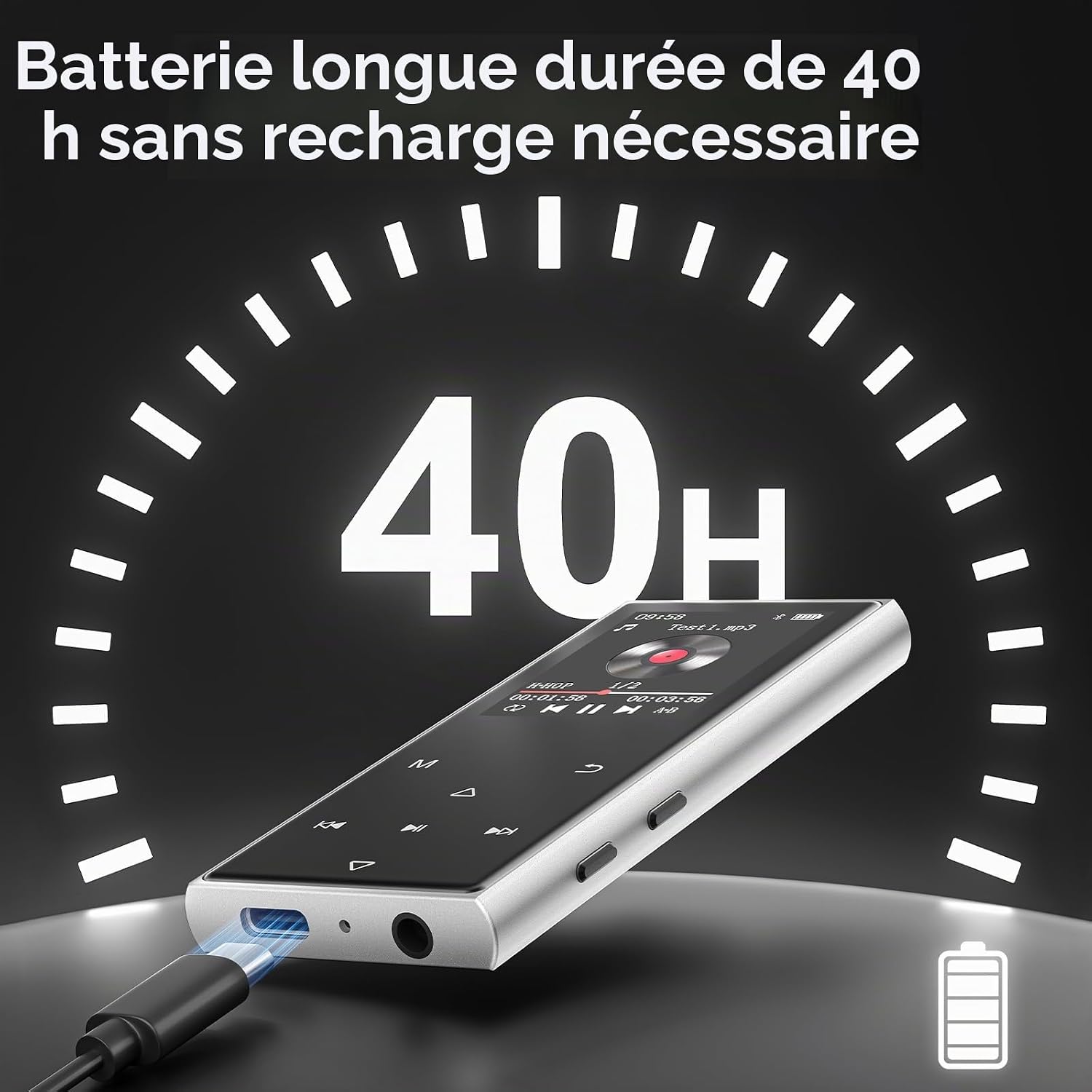 Detalle de Lecteur MP3 Bluetooth 5.3 avec 128 Go + Extension 512 Go — Audio Hi‑Fi pour école et voyage