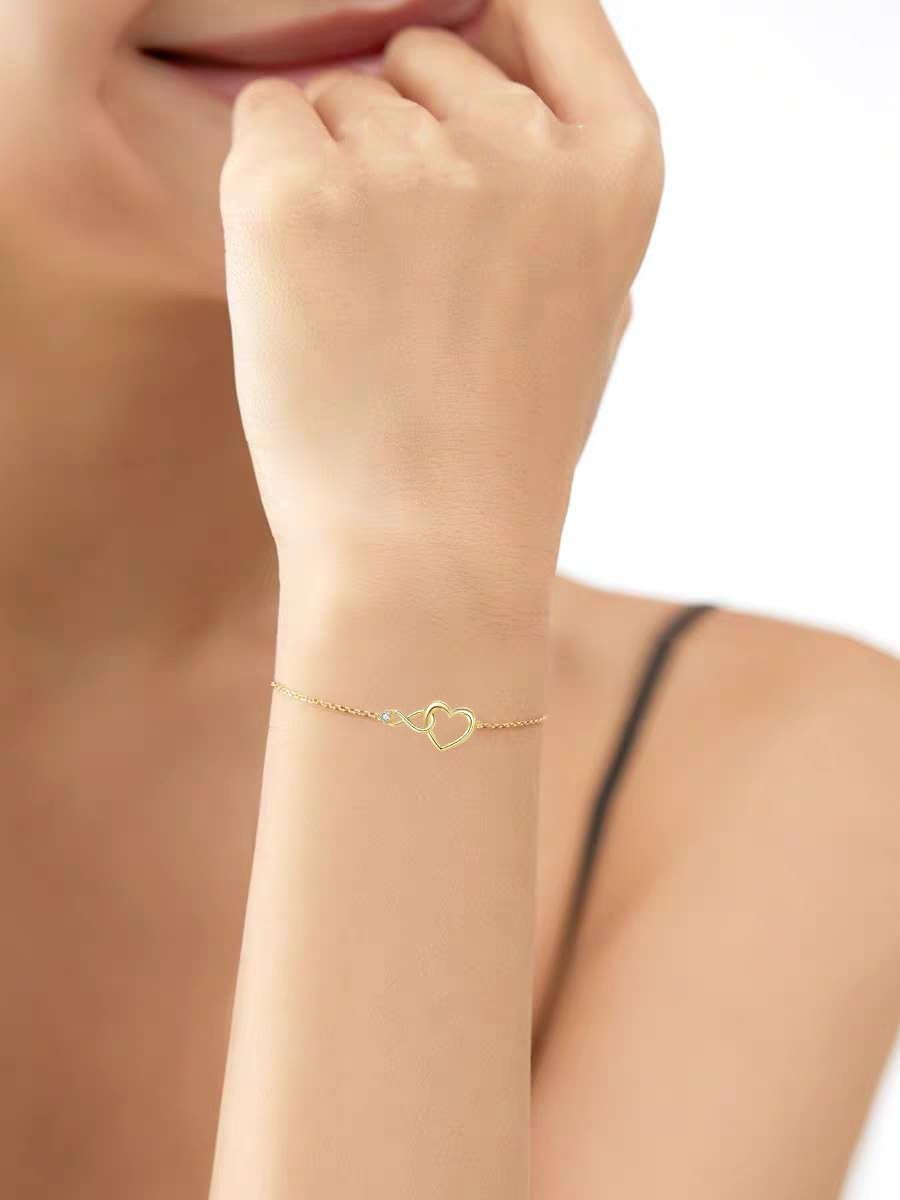 Detalle de Vissen Infinity Armband Damen Herz Ketten – Verstellbares Edelstahlarmband mit Zirkonia, Rosegold/Silber/Gold