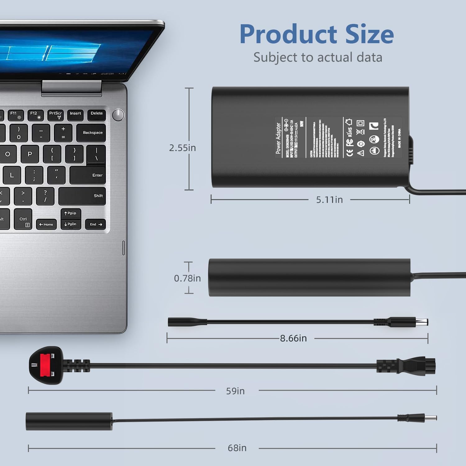 Thumbnail 6 de 90W Dell laptop charger adapter (compatible with selected Dell Latitude, Vostro, XPS, Inspiron and Chromebook models)