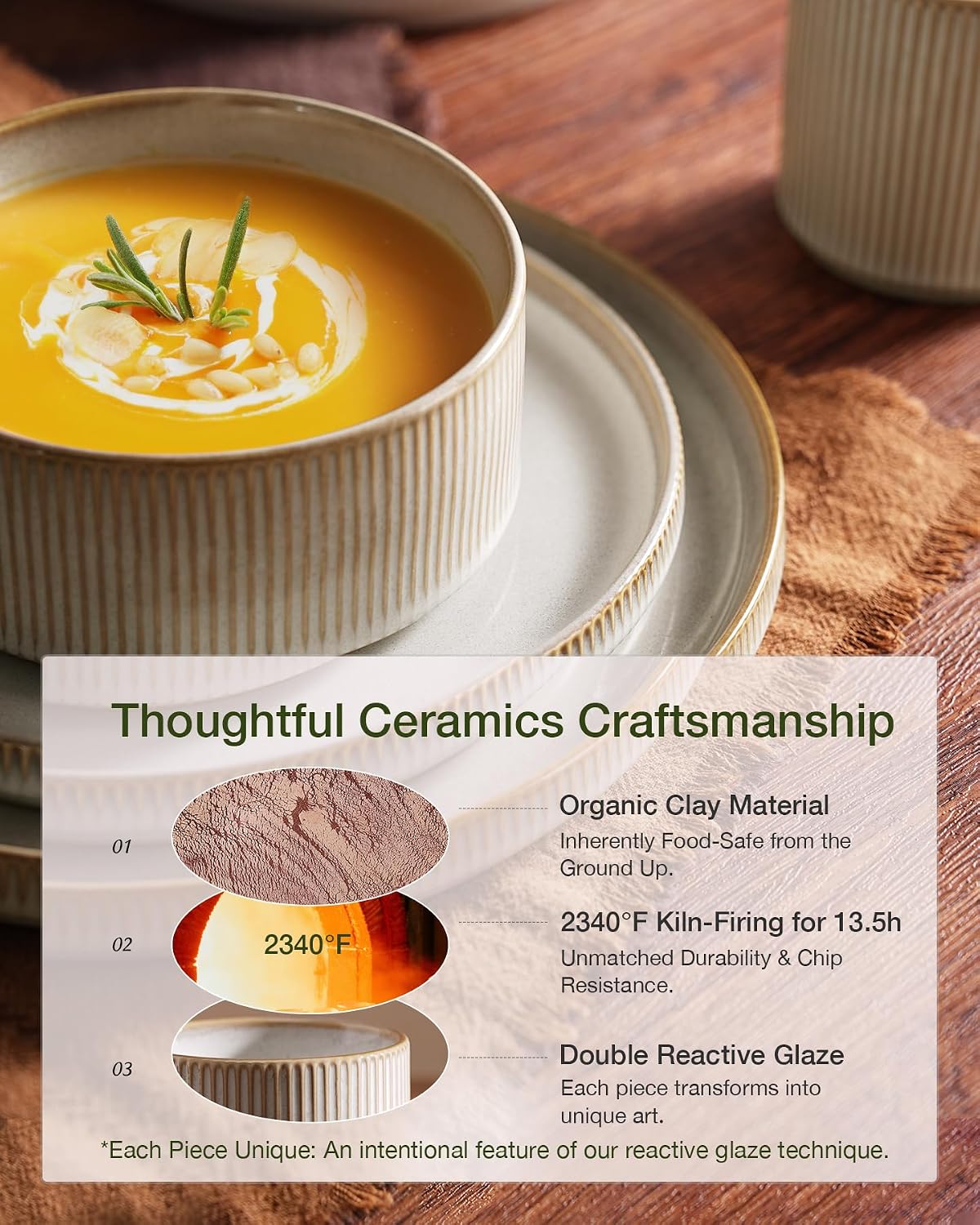 Detalle de Famiware Star Dinnerware Set with Mugs (Service for 6, 24 Pieces) in Cappuccino White