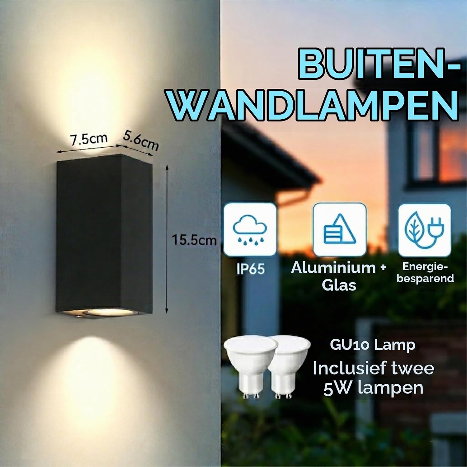 Detalle 2 de CANMEIJIA BDB-155 buitenwandlampen, set van 2, IP65, GU10 up-down