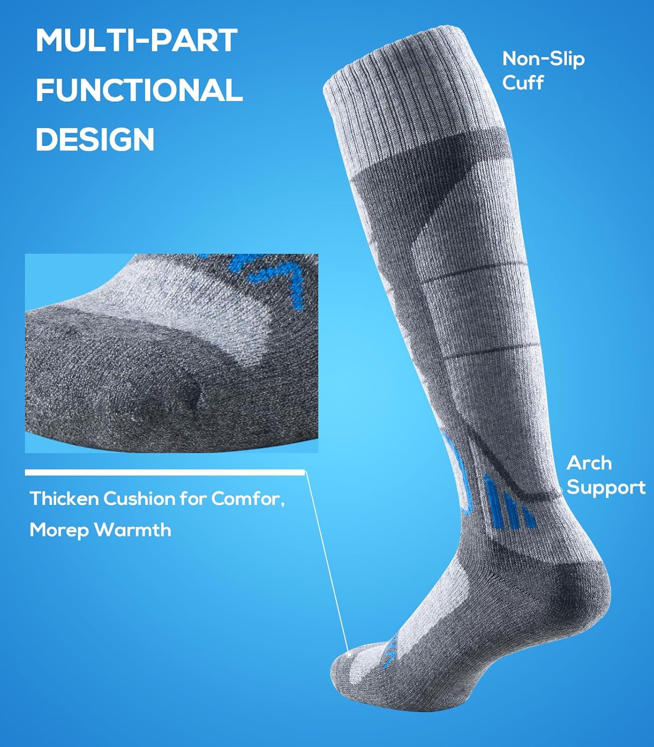 Thumbnail 5 de WEIERYA Merino Wool Ski Socks Over-the-Calf