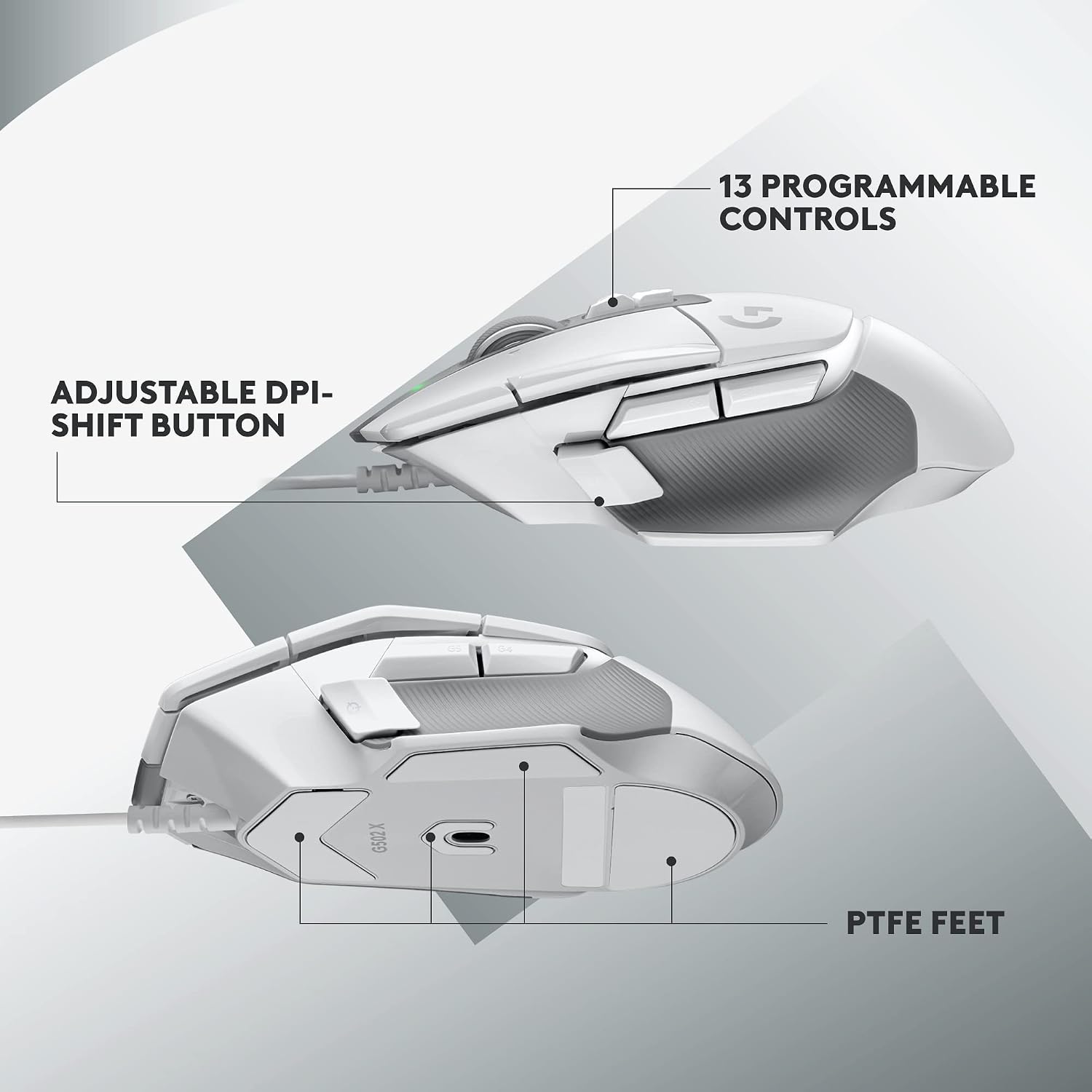 Detalle de Logitech G502 X Wired Gaming Mouse – LIGHTFORCE switches and HERO 25K sensor