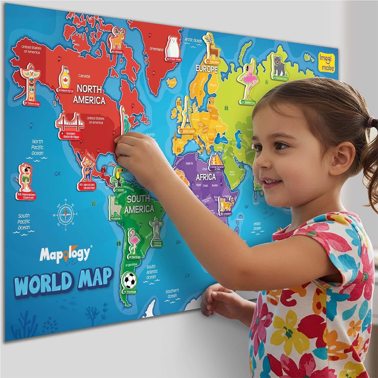 Thumbnail 4 de Imagimake Mapology World Map with Reusable Stickers classroom wall chart game