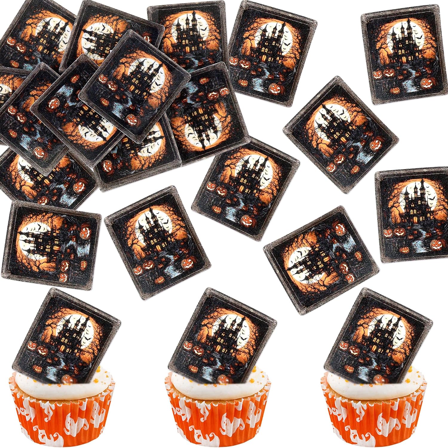 Detalle de Keaziu Edible Halloween House Cupcake Toppers, 40-Piece Rice Paper Set