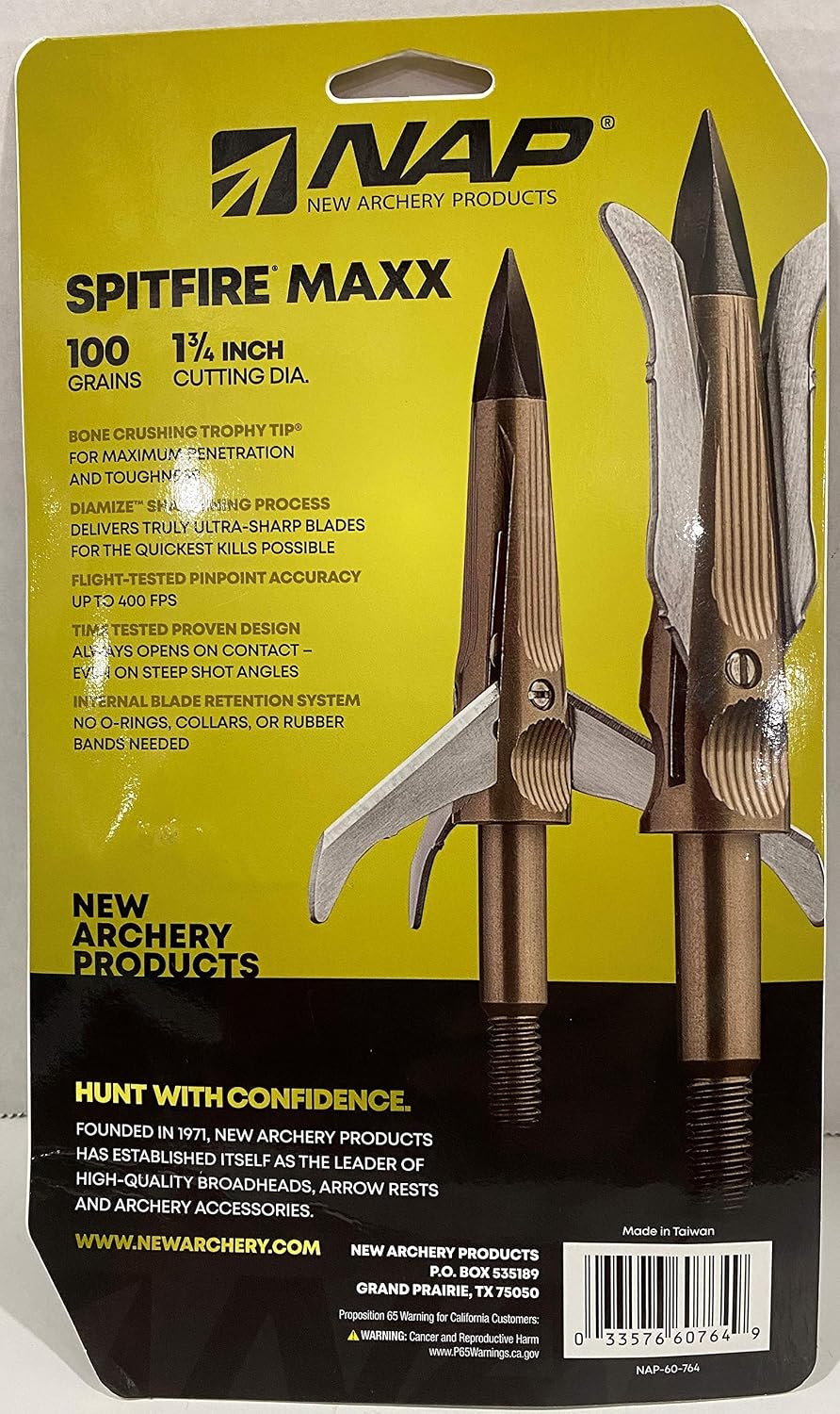 Detalle 1 de New Archery Products Spitfire MAXX 100 Grain Mechanical Broadheads, 4-Pack