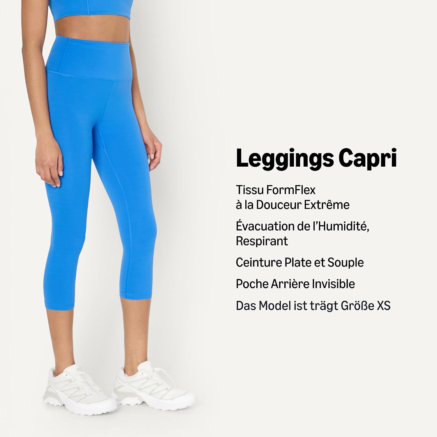 Detalle de Amazon Essentials Legging court FormFlex à taille haute, entrejambe 48 cm – Bleu Océan (femme, L)