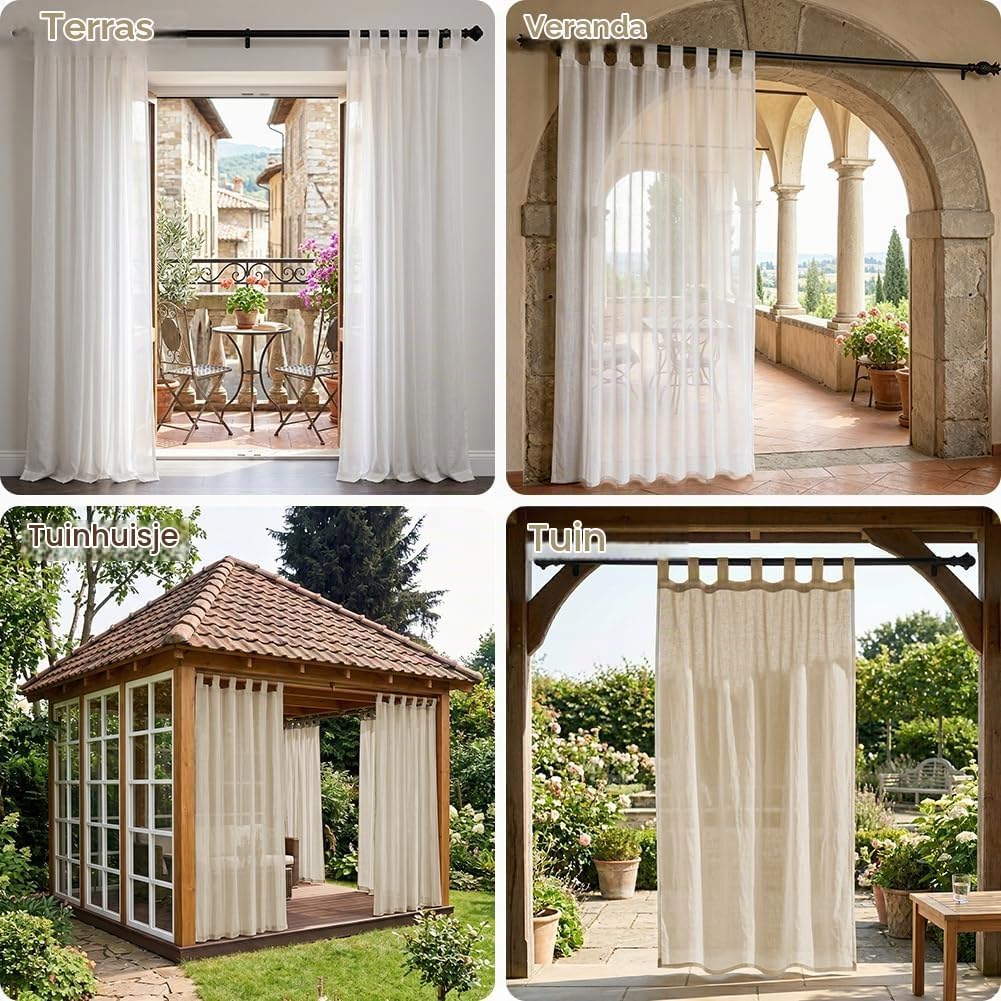Thumbnail 6 de AUAUY buitengordijnen, 2 stuks, waterdicht polyester, Linen, 213 × 132 cm