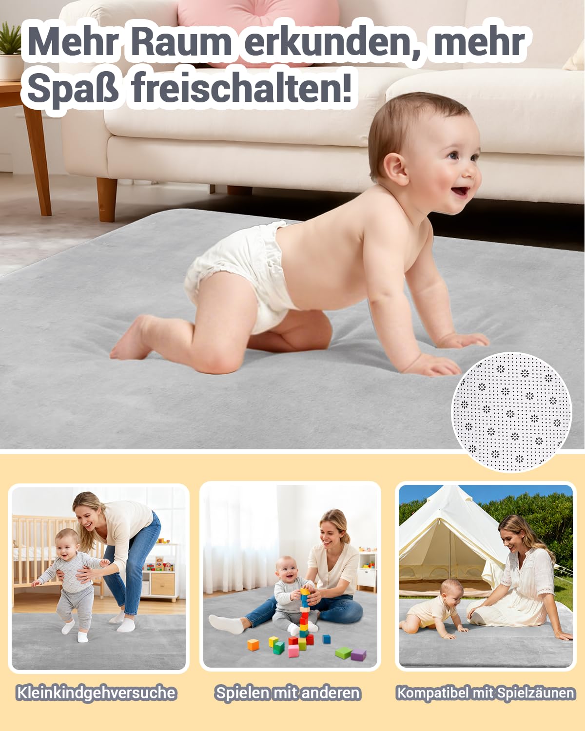 Thumbnail 6 de Favodormir Dicke Krabbelmatte Baby 150×180×3 cm (3 cm Schaum, rutschfeste Unterseite) – Grau