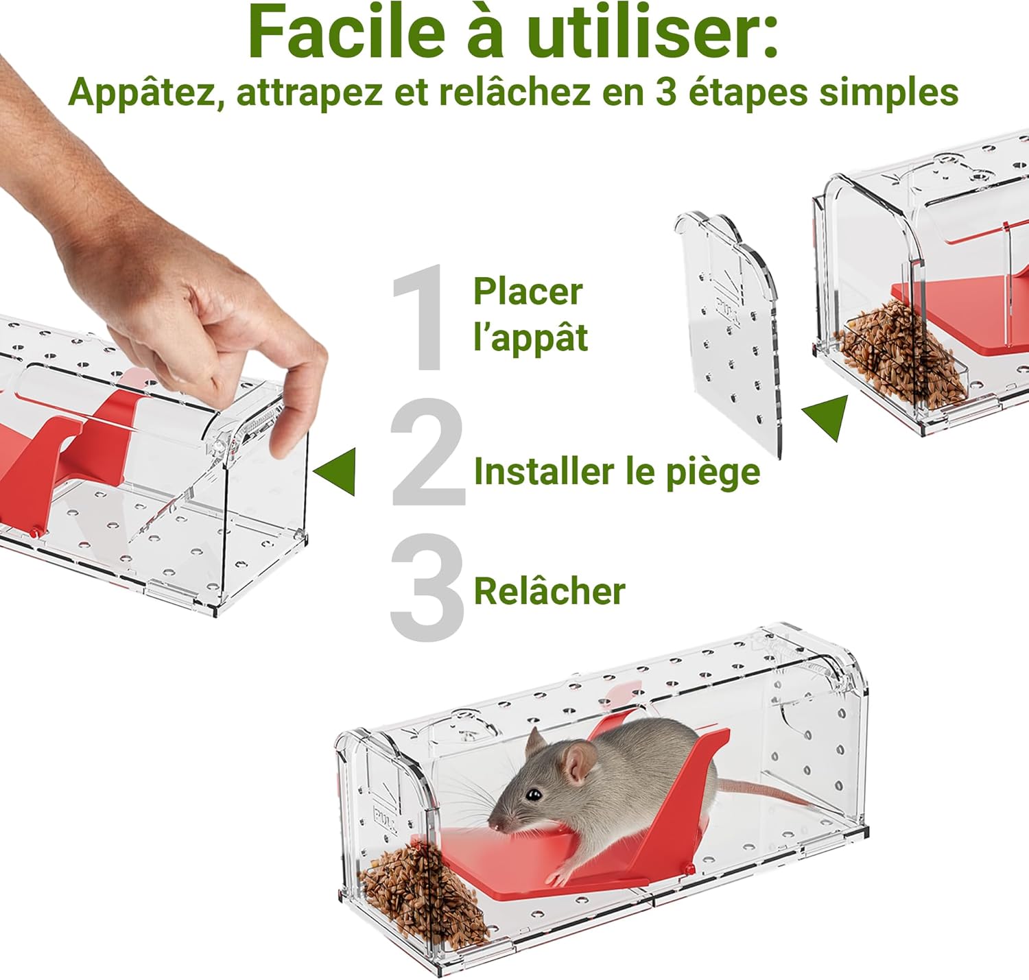 Detalle de Roshield 4 x Pièges à Souris sans cruauté – Capture vivante, réutilisables, intérieur et extérieur