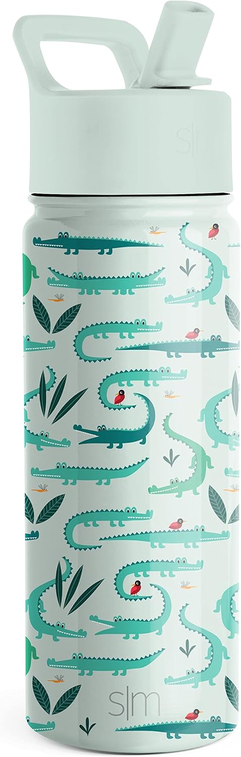 Detalle de Simple Modern Trinkflasche Kinder 530 ml – Green Crocodiles (Summit Sammlung), isotherm, mit Trinkhalm