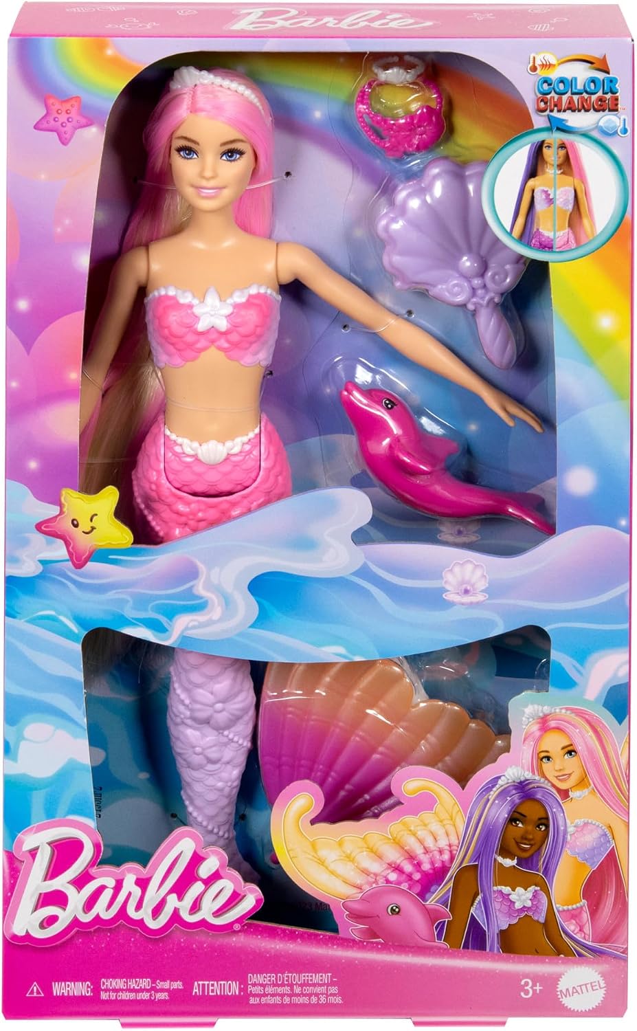 Detalle 2 de Barbie Malibu sirena “Un toque de magia” (HRP97): muñeca que cambia de color con el agua