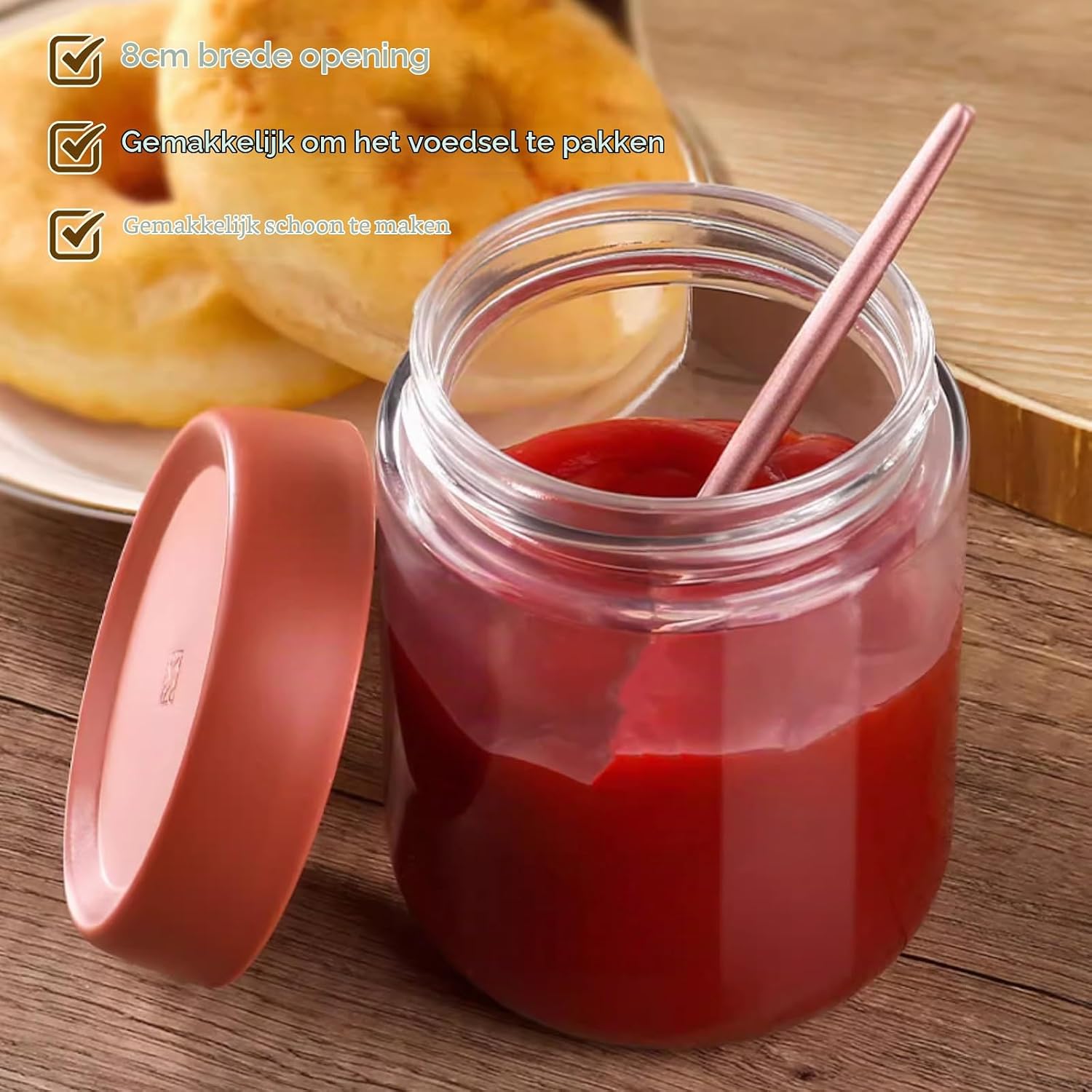 Detalle 2 de YUEYEE glazen potten 500 ml, set van 4 met schroefdeksel