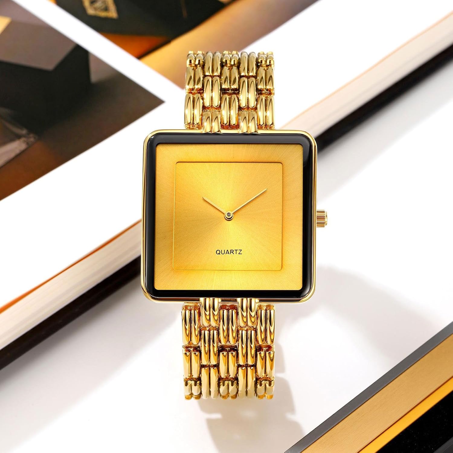 Thumbnail 1 de findtime Quadratische Armbanduhr Unisex – analoge Quarz-Uhr mit 3-ATM-Schutz, Metallarmband im Business-/Retro-Look